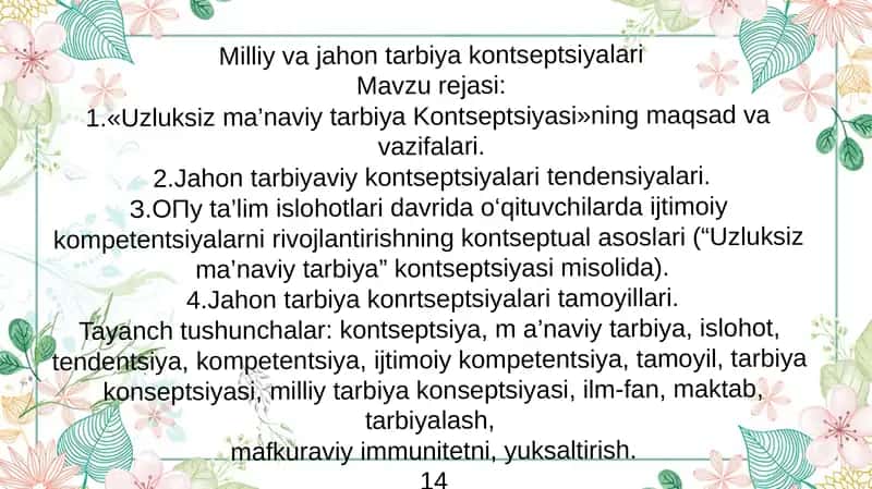 Uzluksiz ma'naviy tarbiya Kontseptsiyasi 1