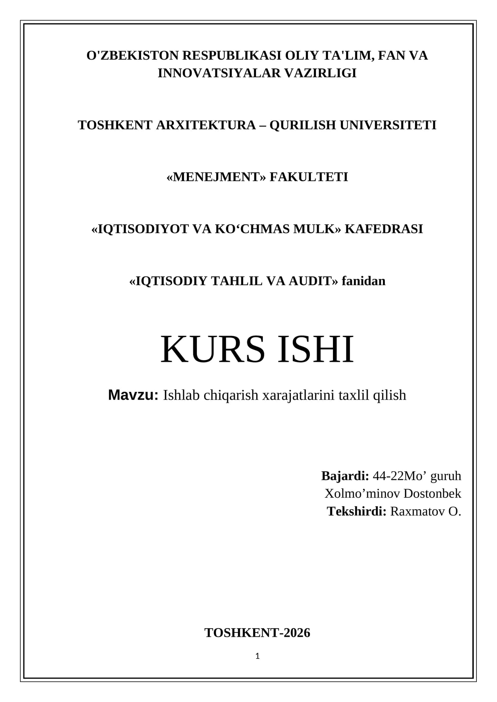Ishlab chiqarish xarajatlarini taxlil qilish 1