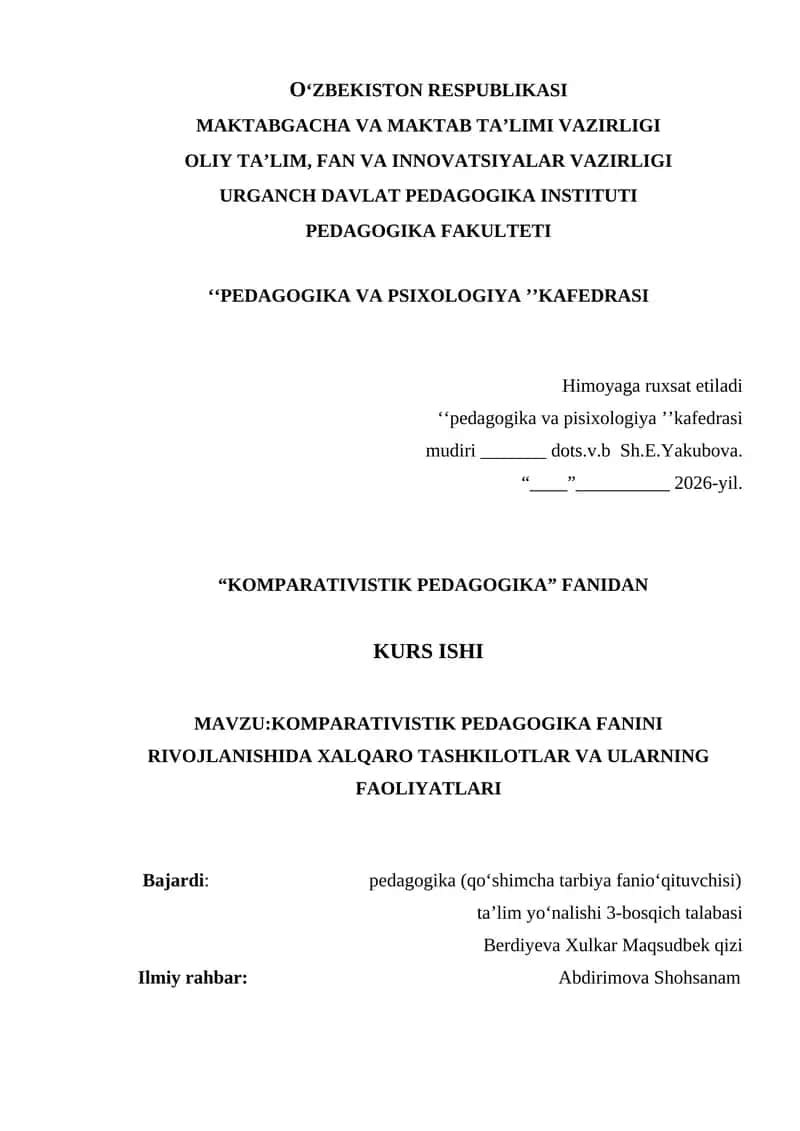 KOMPARATIVISTIK PEDAGOGIKA FANINI RIVOJLANISHIDA XALQARO TASHKILOTLAR VA 1
