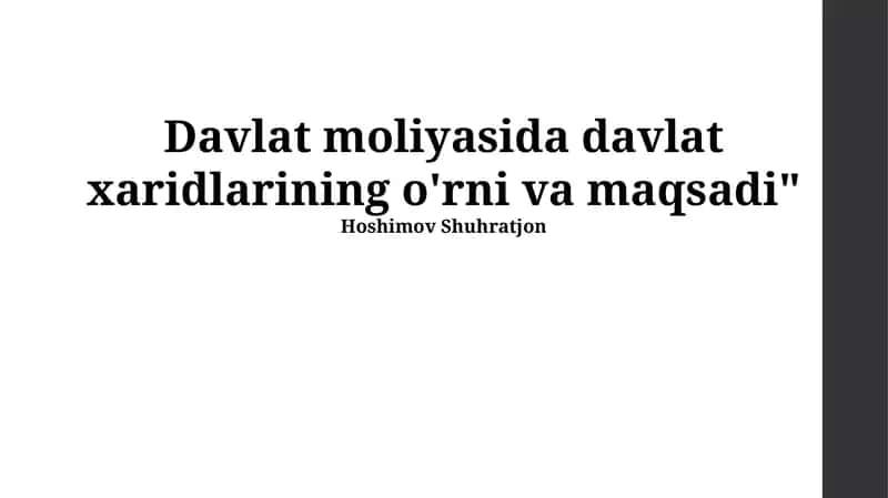 Davlat Xaridlarining Davlat Moliyasidagi O'rni 1