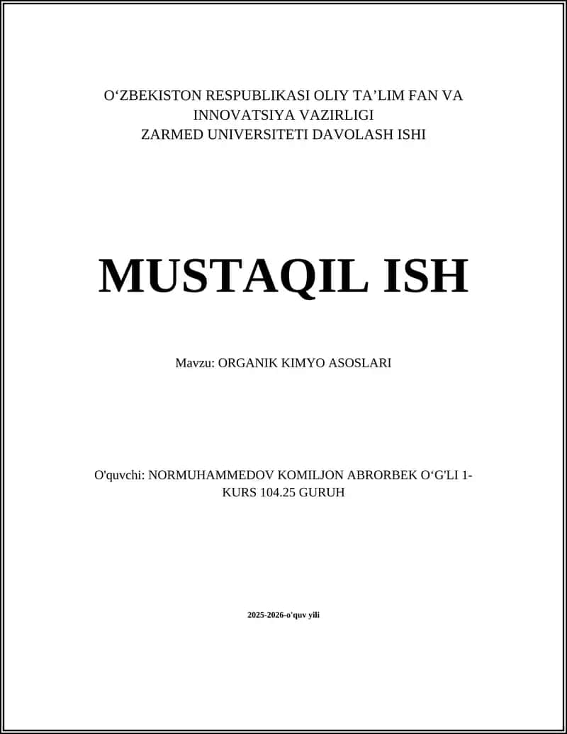 ORGANIK KIMYO ASOSLARI 1