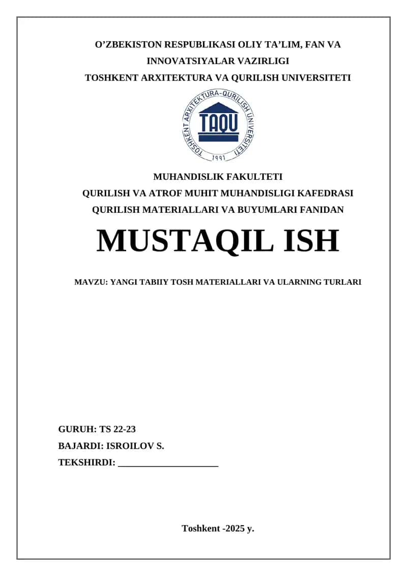Yangi tabiiy tosh materiallari va ularning turlari 1