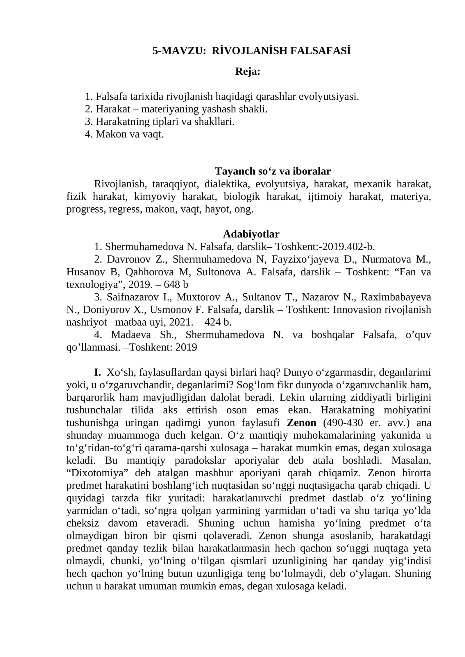 RİVOJLANİSH FALSAFASİ 1