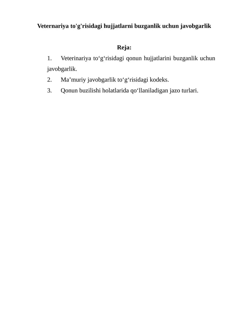 Veterinariya sohasida hujjatlarni buzganlik uchun javobgarlik 1
