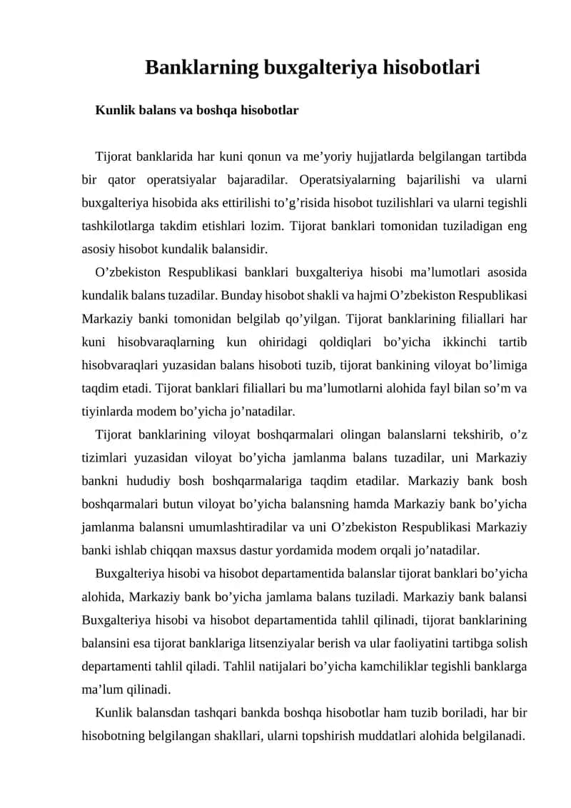 Banklarning buxgalteriya hisobotlari 1