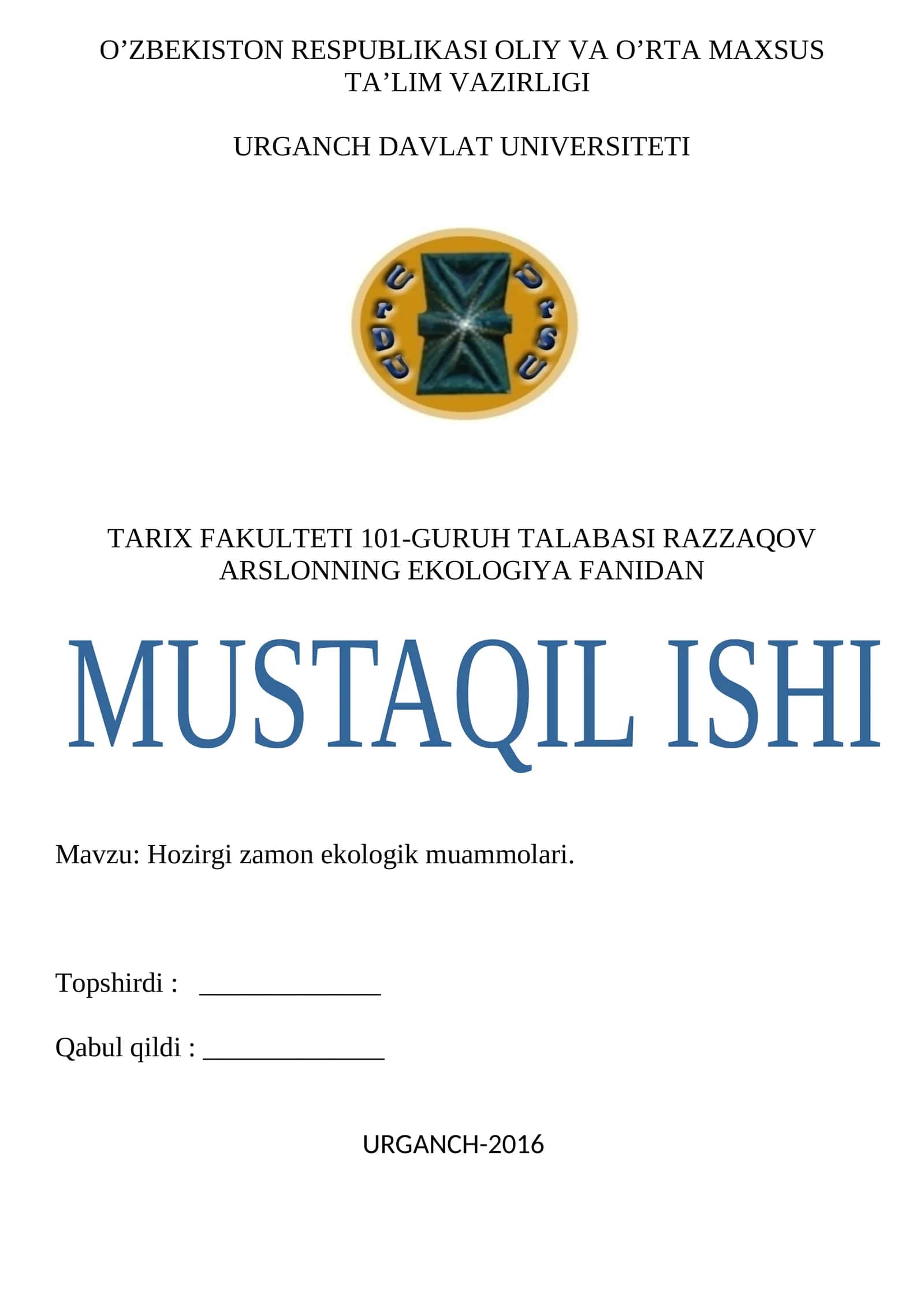Hozirgi zamon ekologik muammolari 1