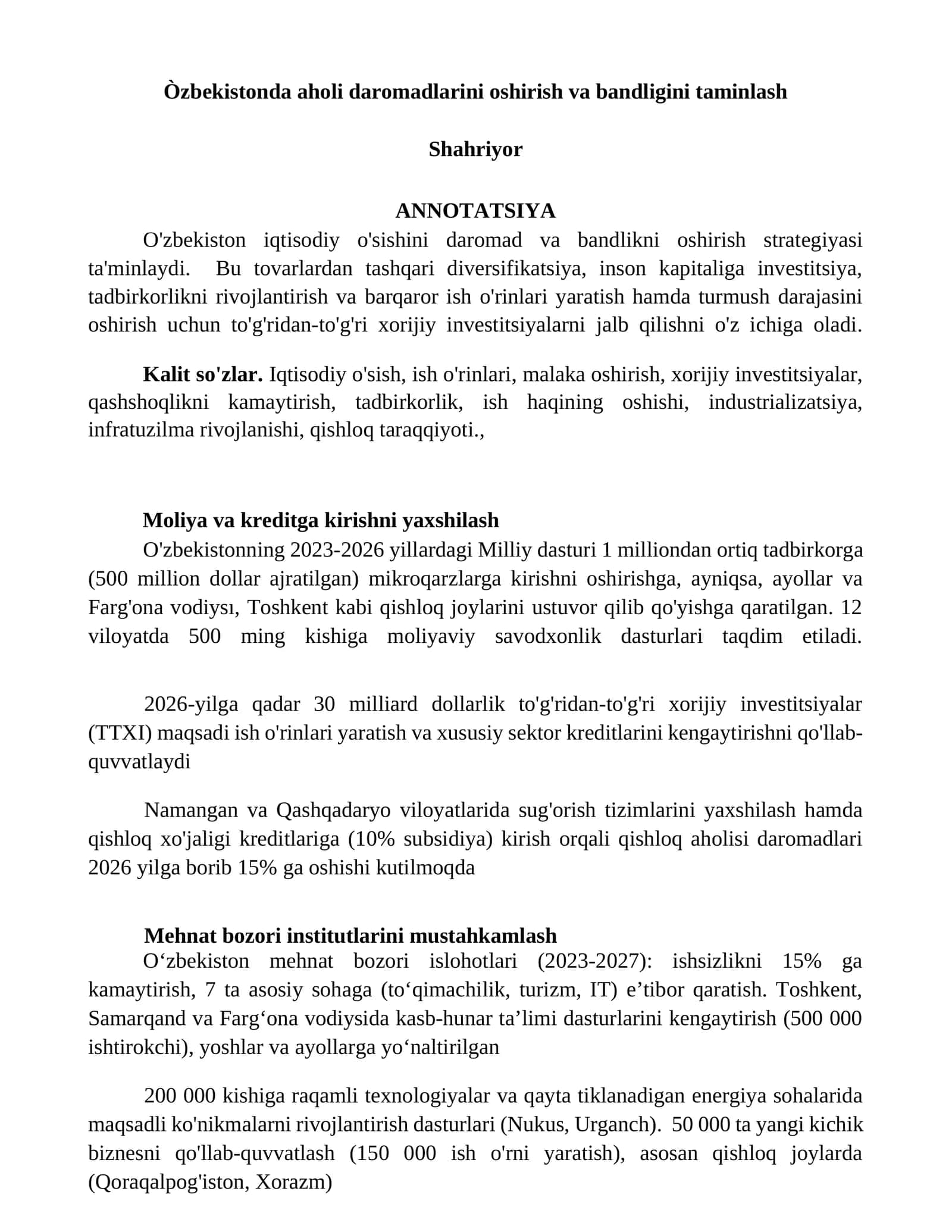 Moliya va kreditga kirishni yaxshilash 1