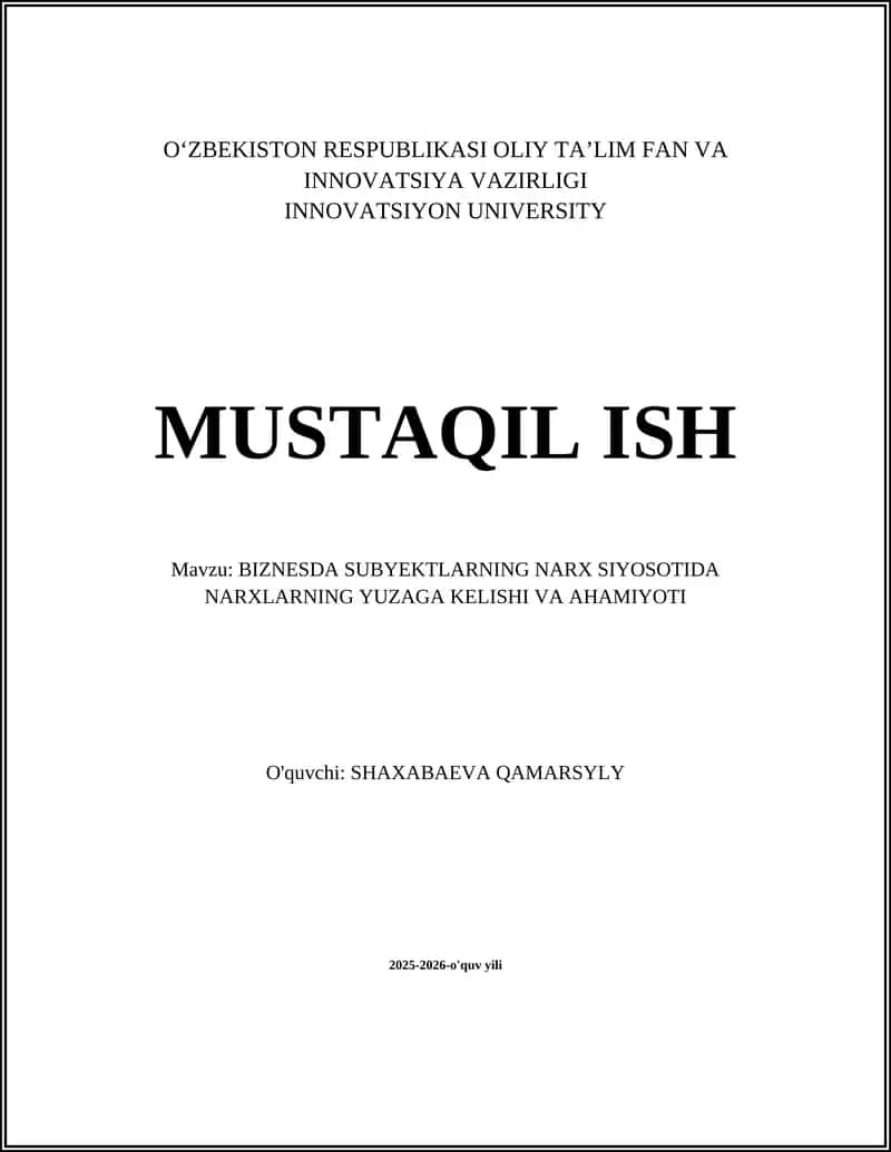 BIZNESDA SUBYEKTLARNING NARX SIYOSOTIDA NARXLARNING YUZAGA KELISHI VA AHAMIYOTI 1