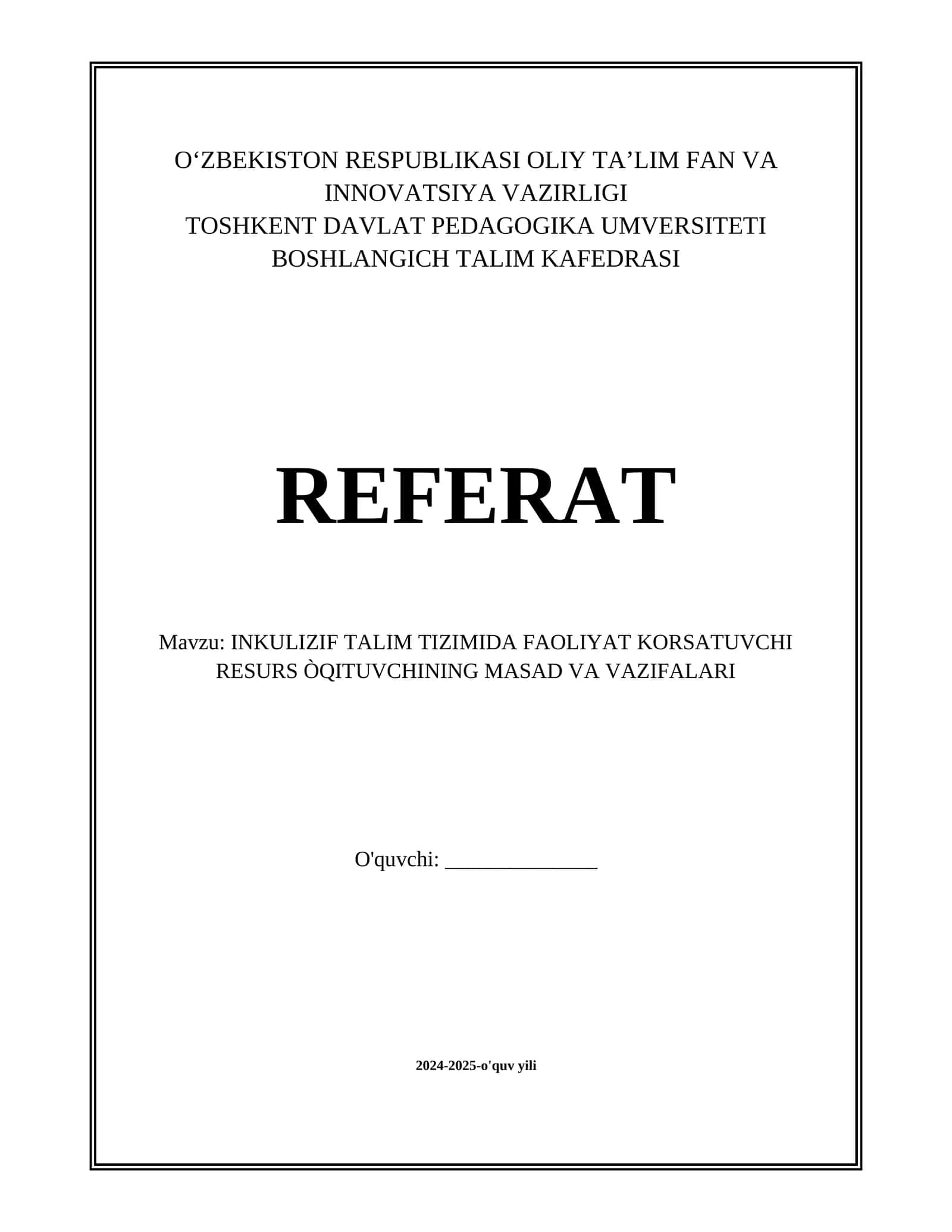 INKULIZIF TALIM TIZIMIDA FAOLIYAT KORSATUVCHI RESURS ÒQITUVCHINING MASAD VA VAZIFALARI 1
