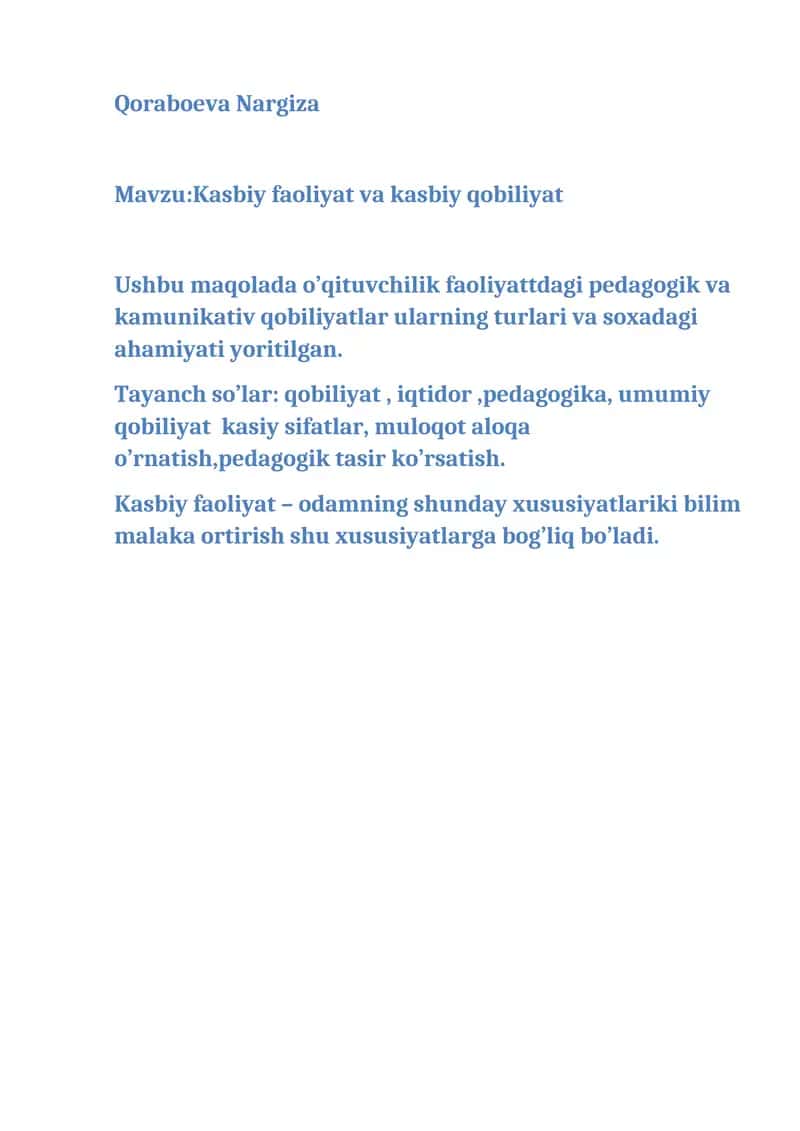 Kasbiy faoliyat va kasbiy qobiliyat 1
