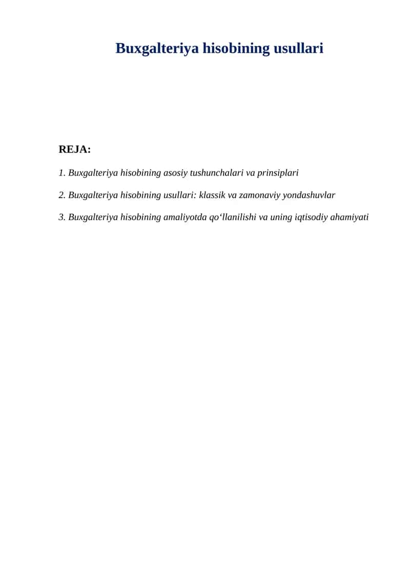 Buxgalteriya hisobining usullari 1