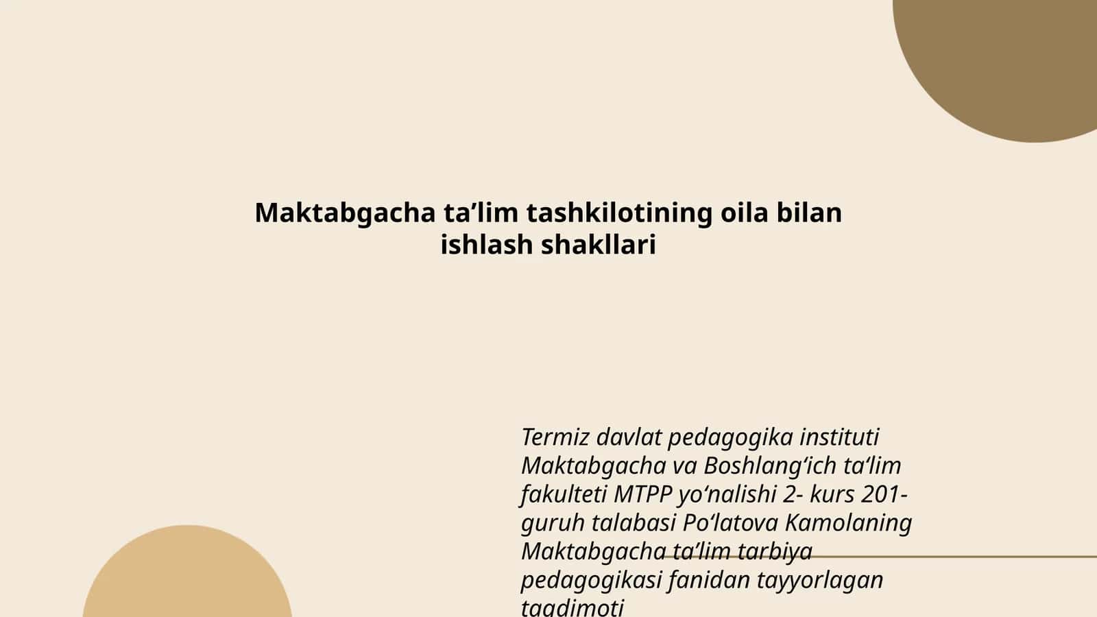 Maktabgacha taʼlim tashkilotining oila bilan ishlash shakllari 1