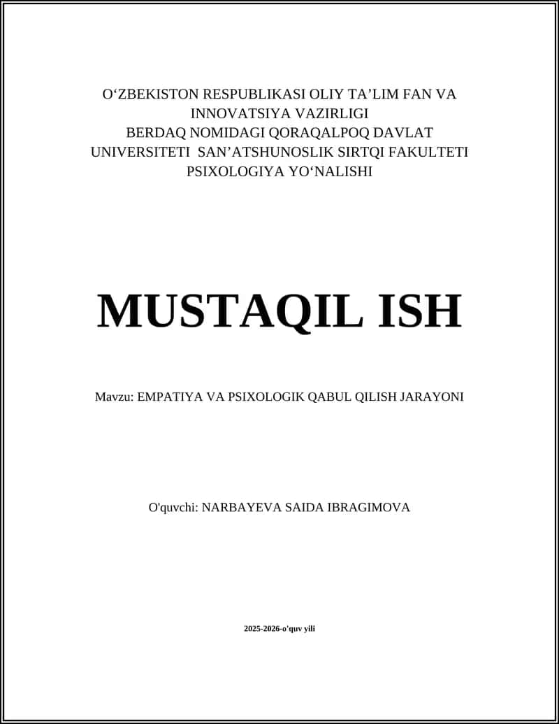 Empatiya va psixologik qabul qilish jarayoni 1