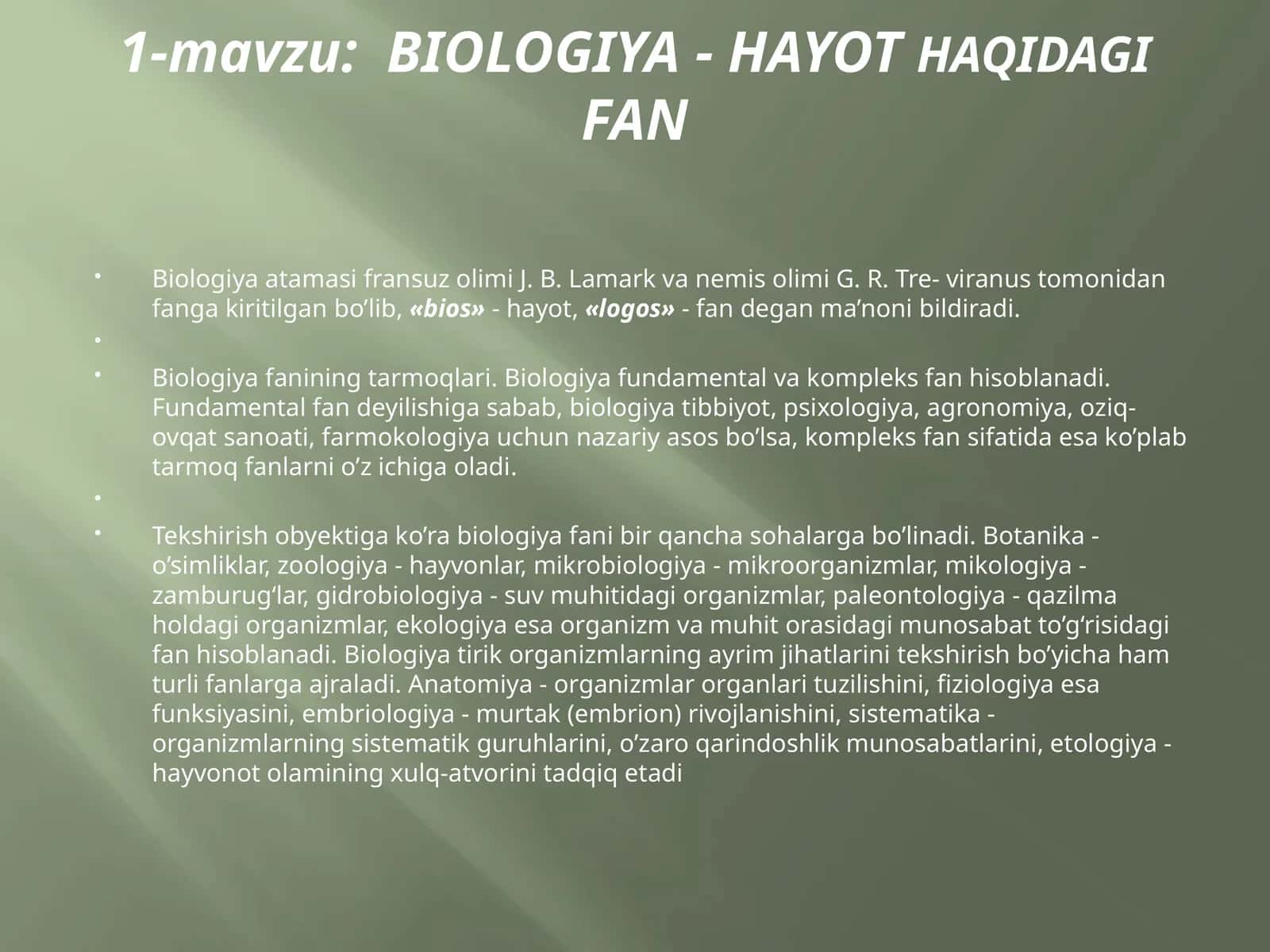 BIOLOGIYA - HAYOTHAQIDAGIFAN 1