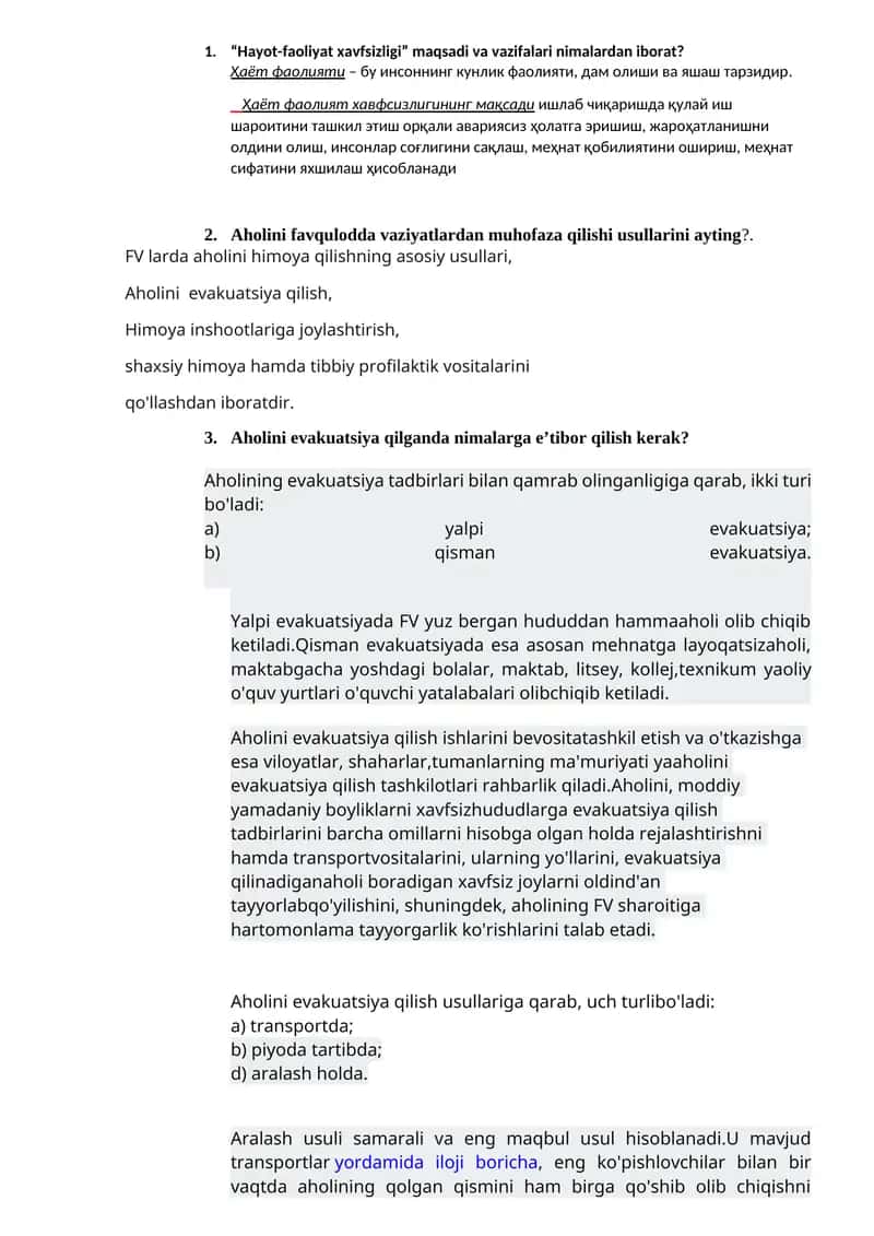 Hayot-faoliyat xavfsizligi 1
