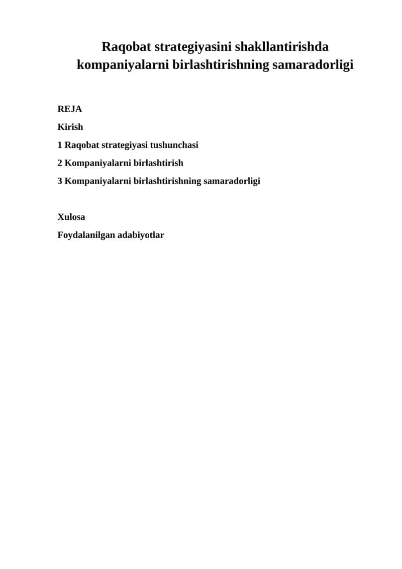 Kompaniyalarni birlashtirishning samaradorligi 1