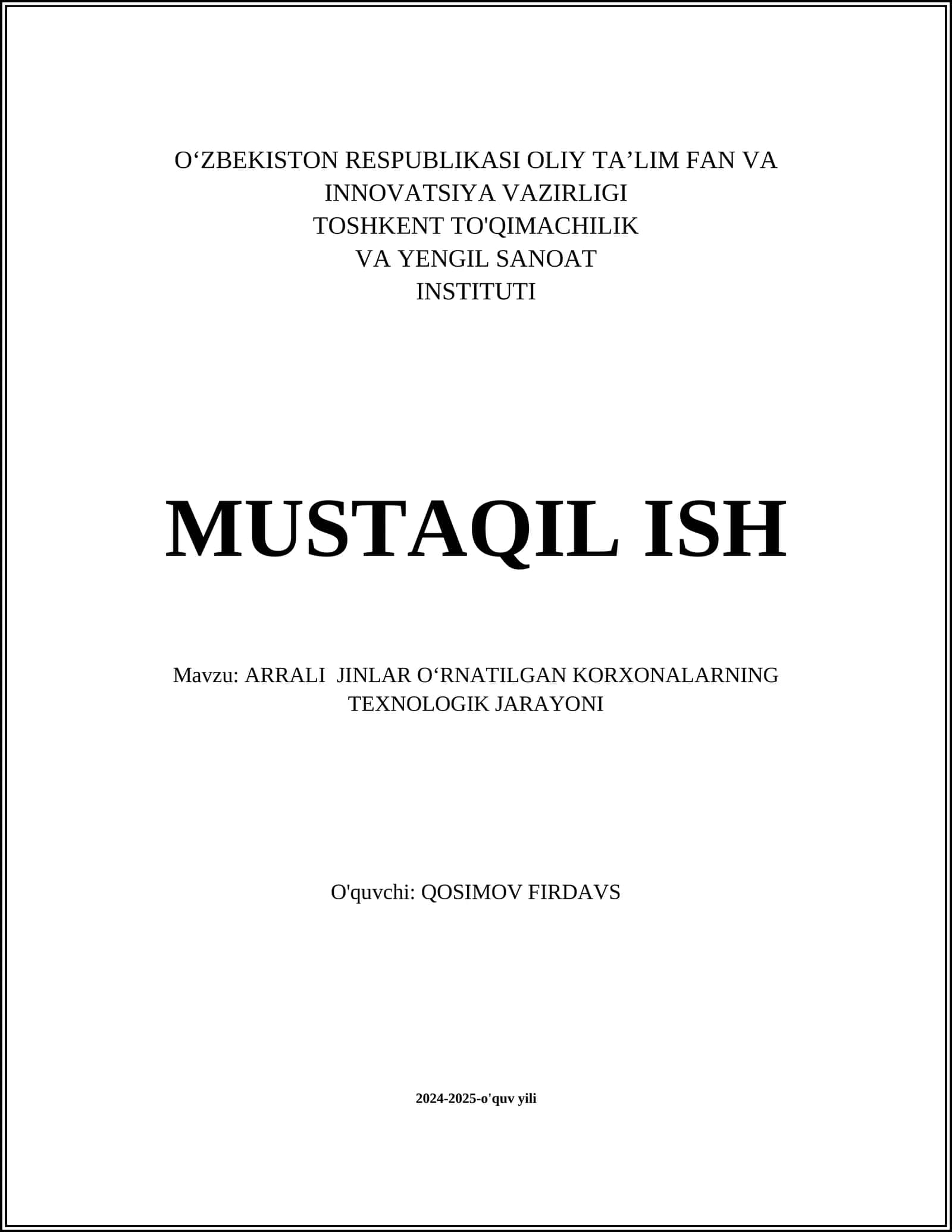 ARRALI JINLAR O‘RNATILGAN KORXONALARNING TEXNOLOGIK JARAYONI 1