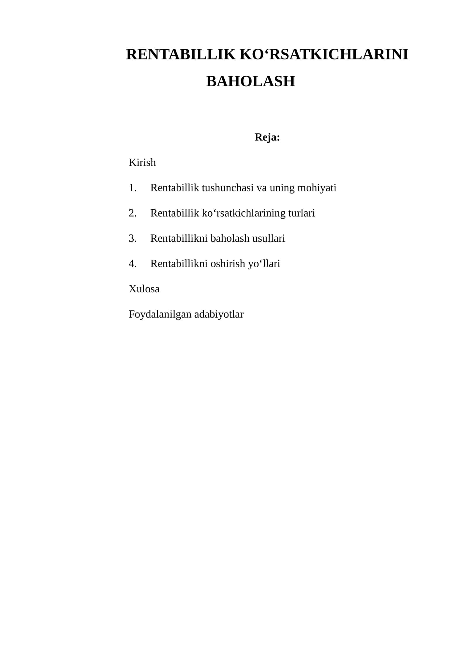 RENTABILLIK KO'RSATKICHLARINI BAHOLASH 1