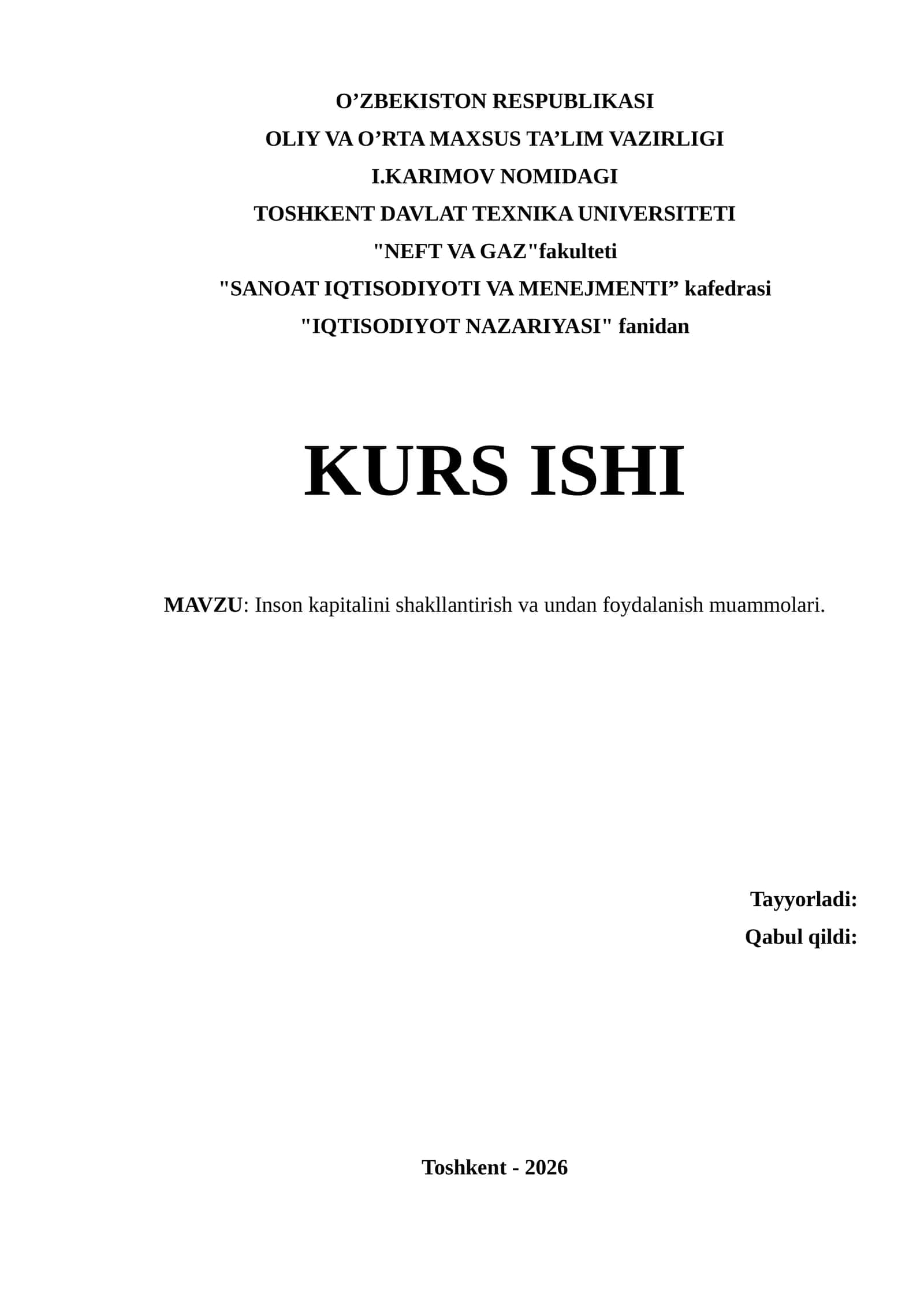Inson kapitalini shakllantirish va undan foydalanish muammolari 1