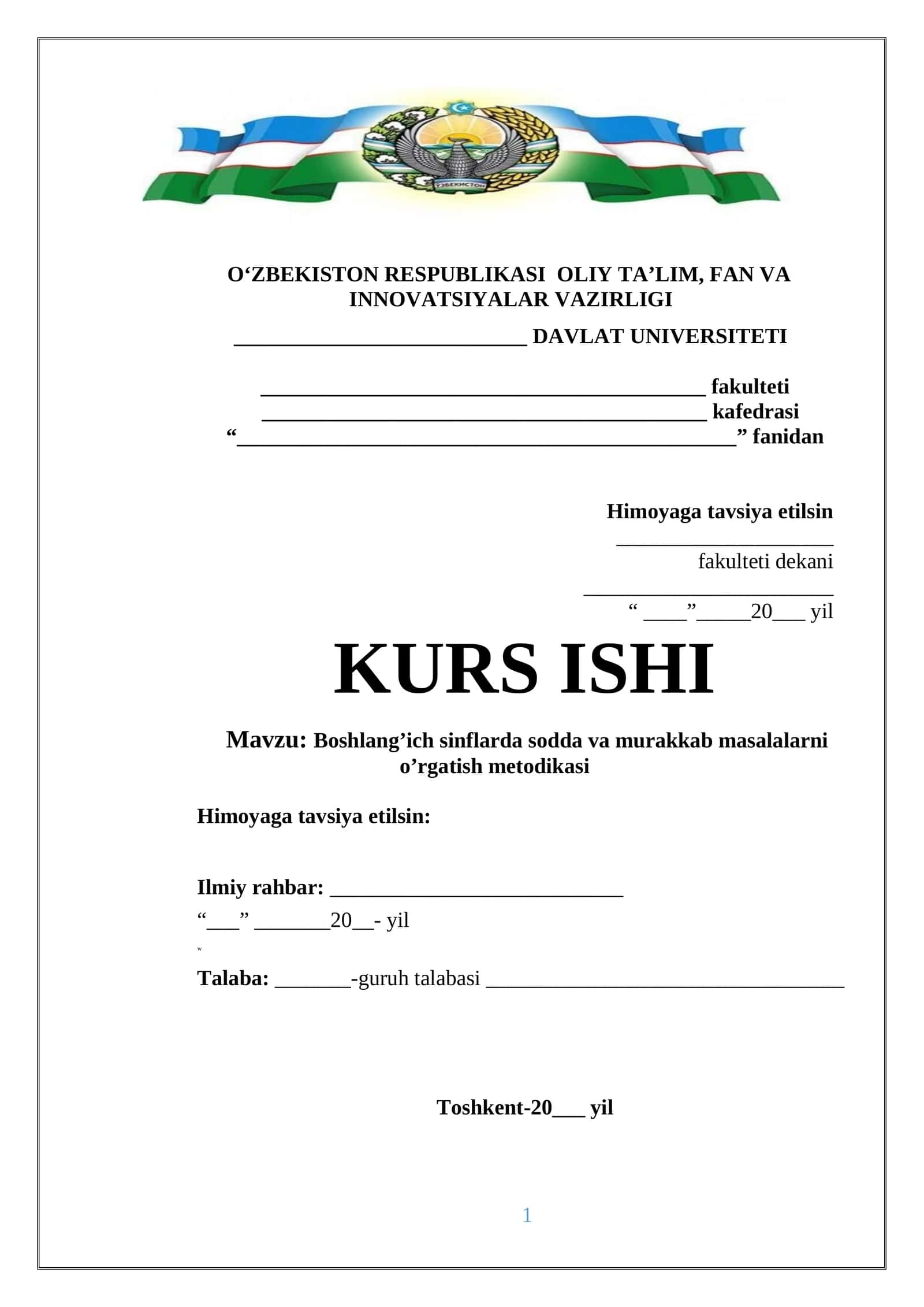 Boshlang’ich sinflarda sodda va murakkab masalalarni o’rgatish metodikasi 1