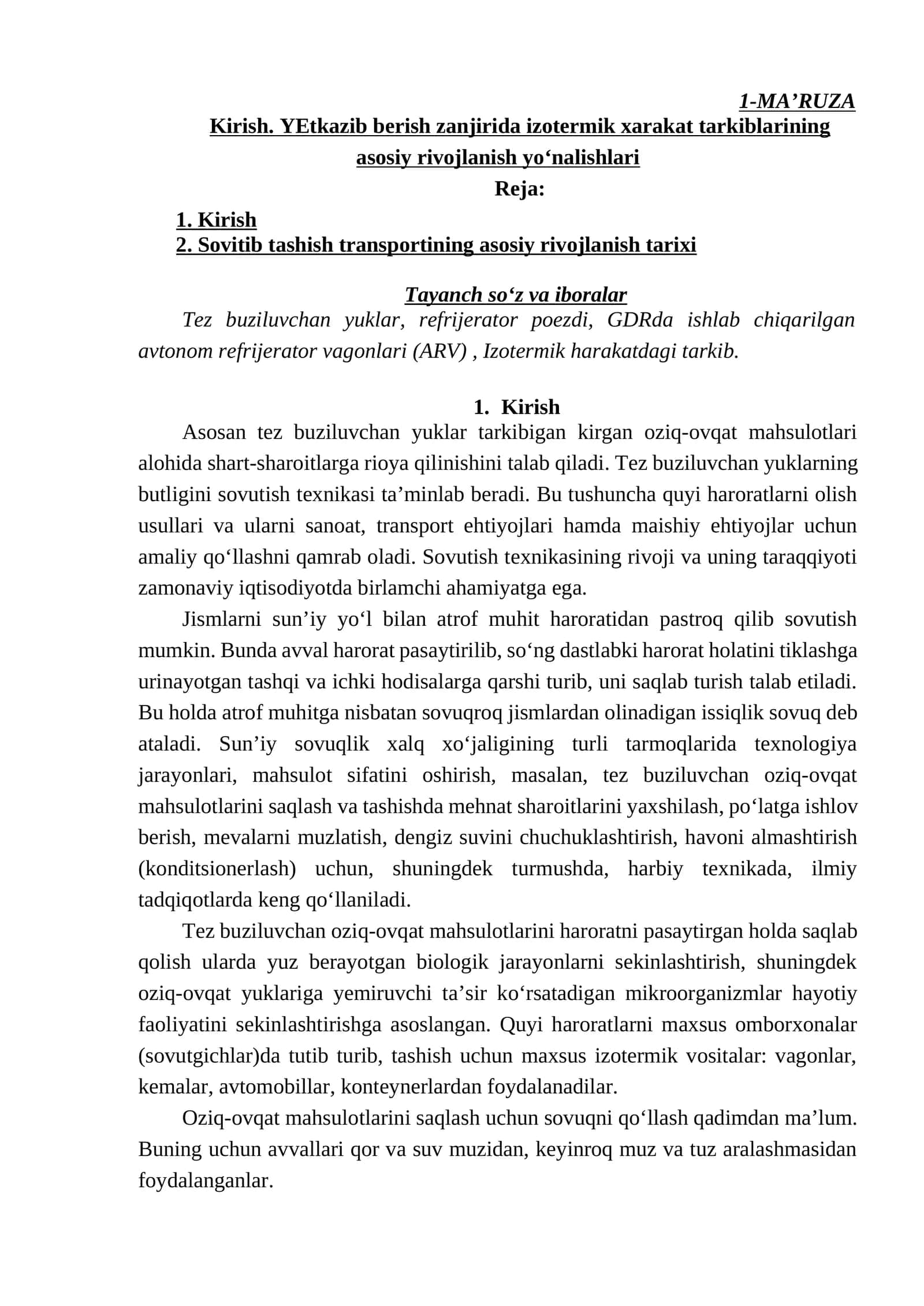 Kirish. YEtkazib berish zanjiri 1
