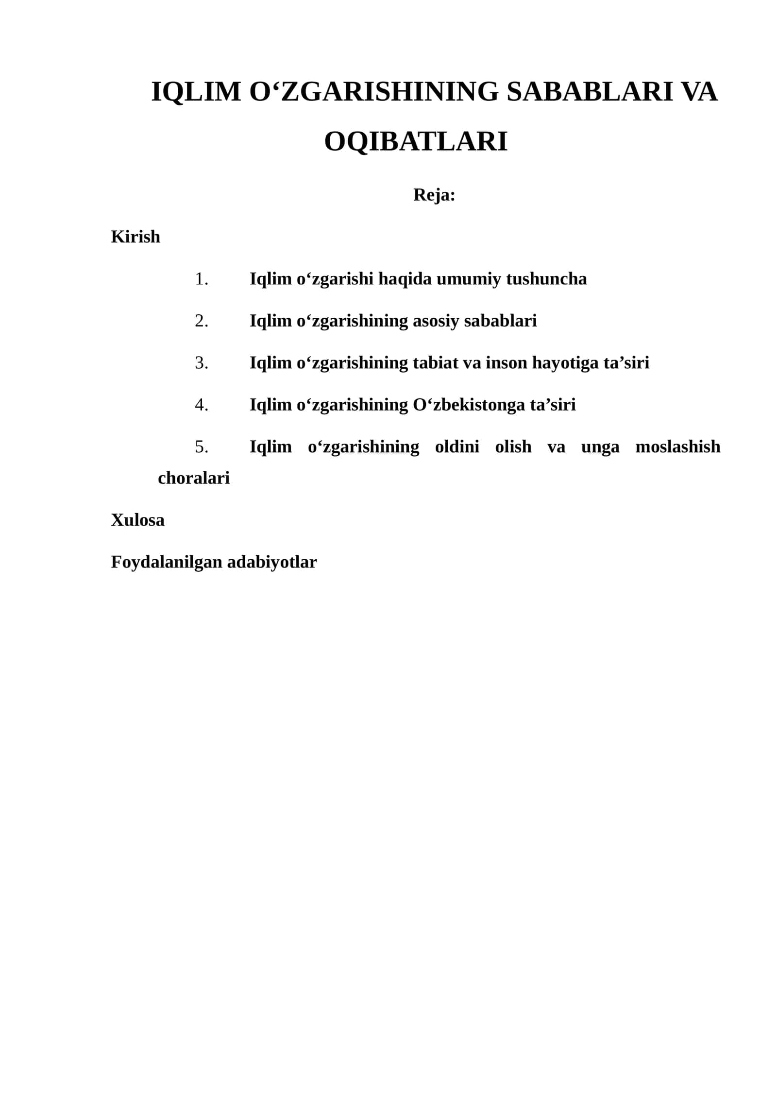 IQLIM O‘ZGARISHINING SABABLARI VA OQIBATLARI 1