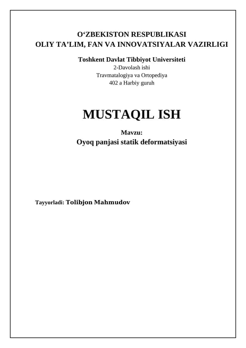 Oyoq panjasi statik deformatsiyasi 1