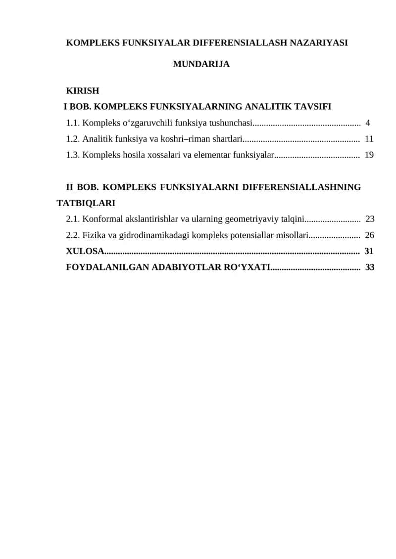 KOMPLEKS FUNKSIYALAR DIFFERENSIALLASH NAZARIYASI 1