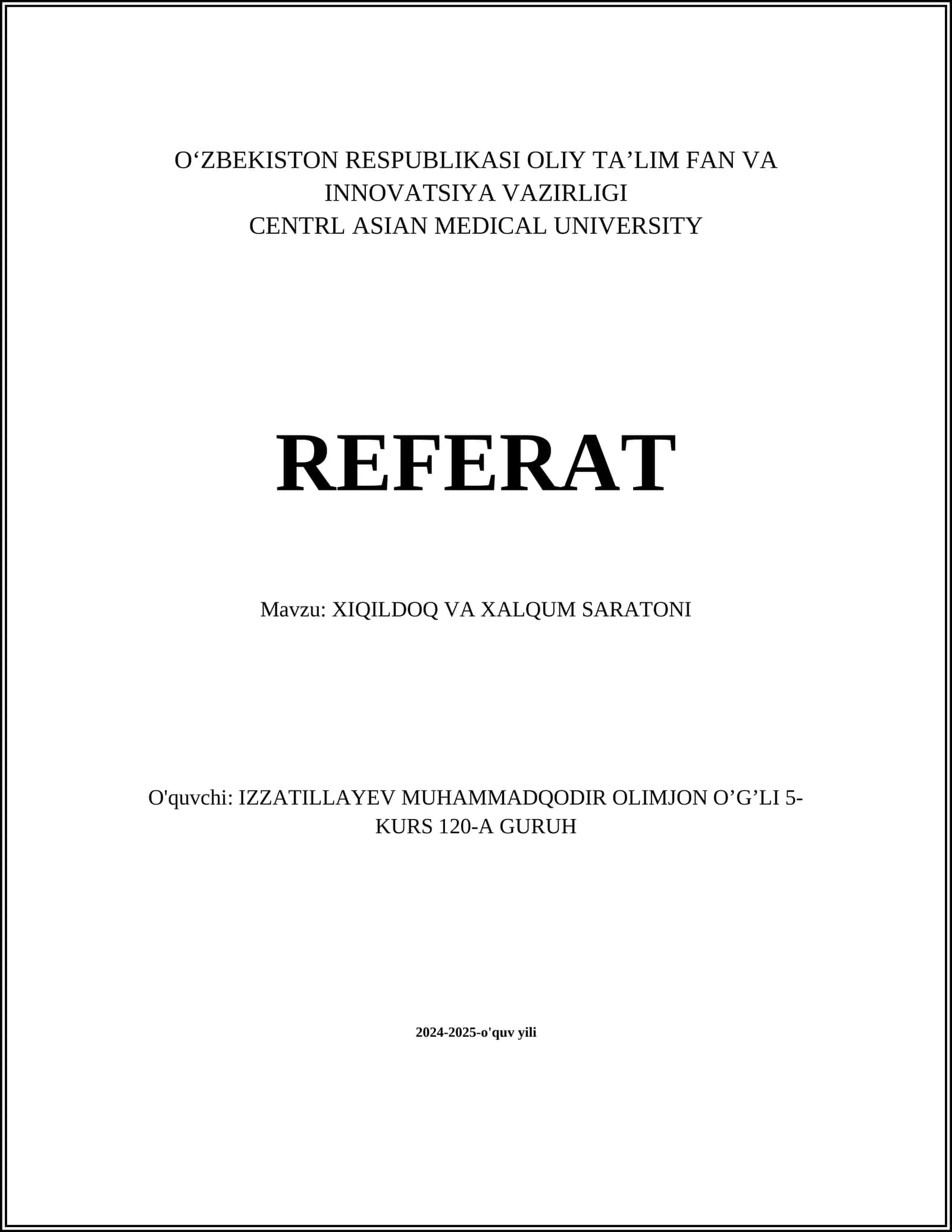 XIQILDOQ VA XALQUM SARATONI 1