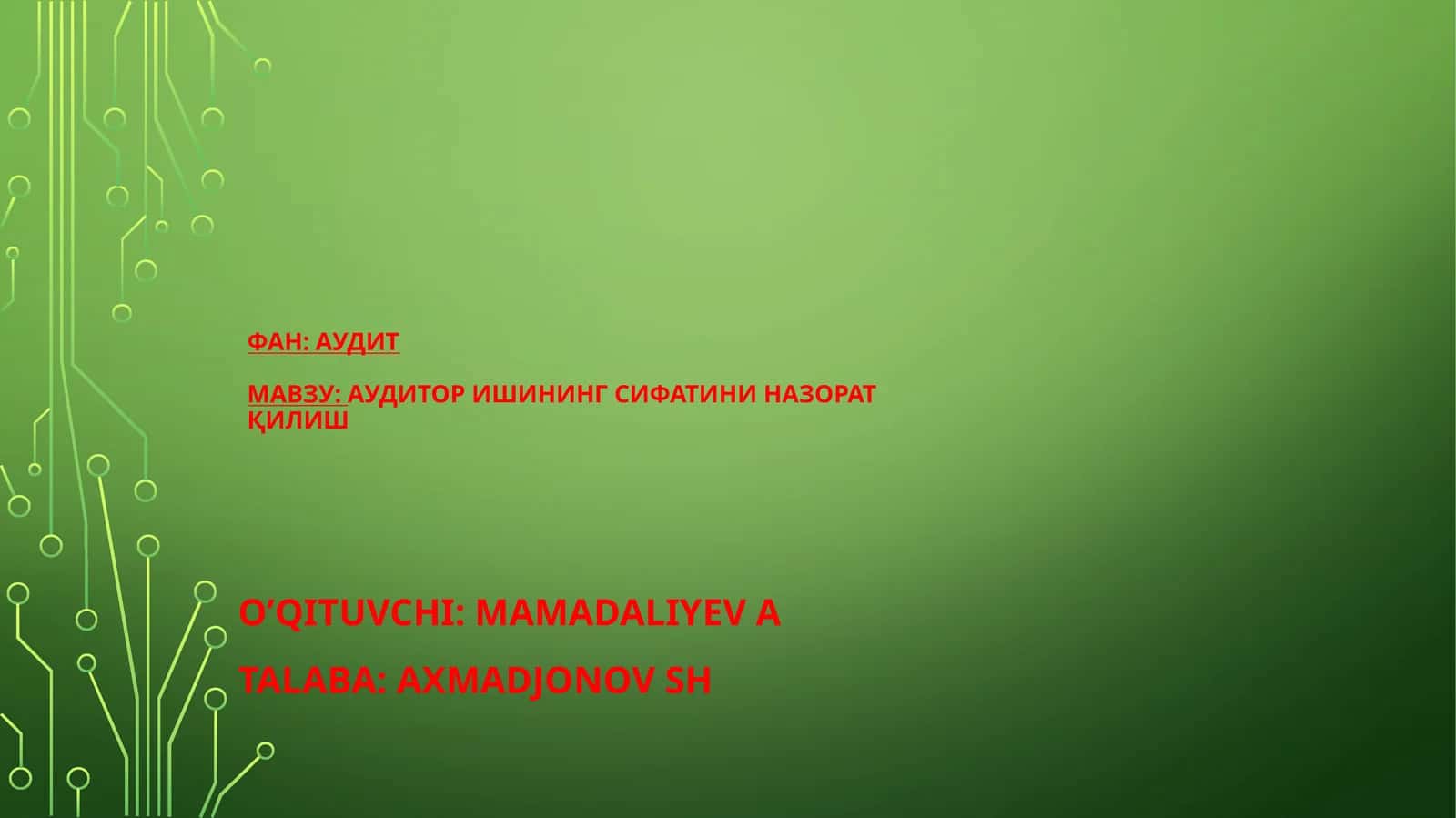 АУДИТОРИШИНИНГ СИФАТИНИ НАЗОРАТҚИЛИШ 1