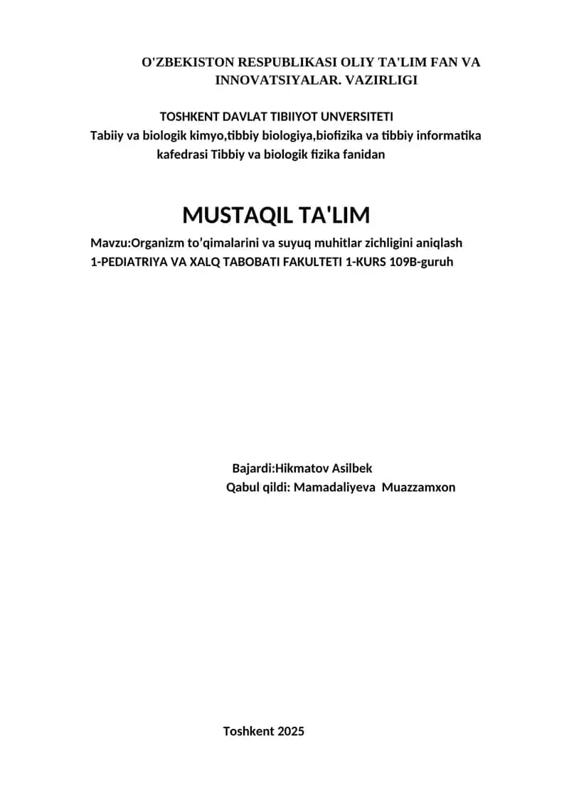 Organizm to’qimalarini va suyuq muhitlar zichligini aniqlash 1