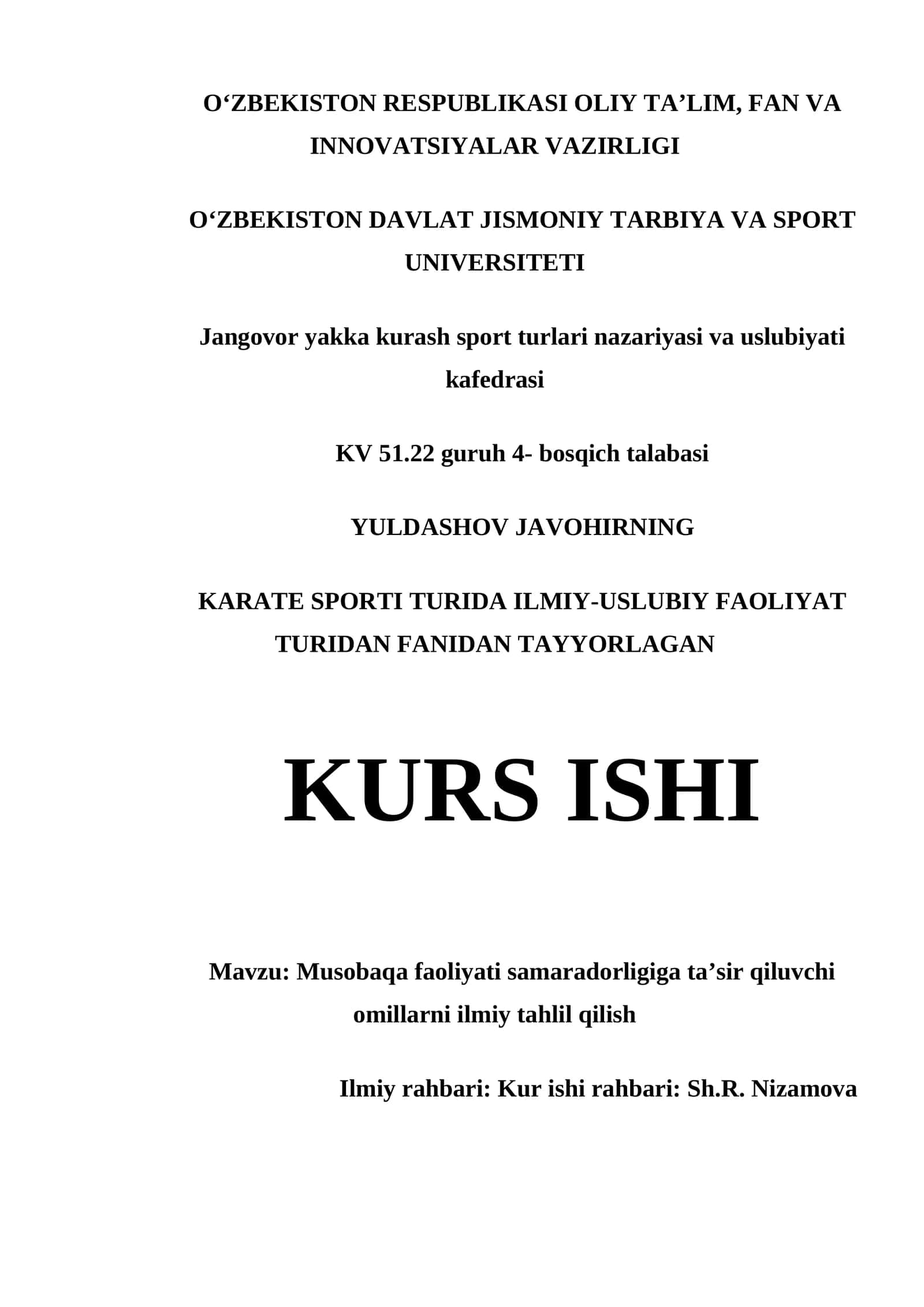 Jangovor yakka kurash sport turlari nazariyasi va uslubiyati kafedrasi 1