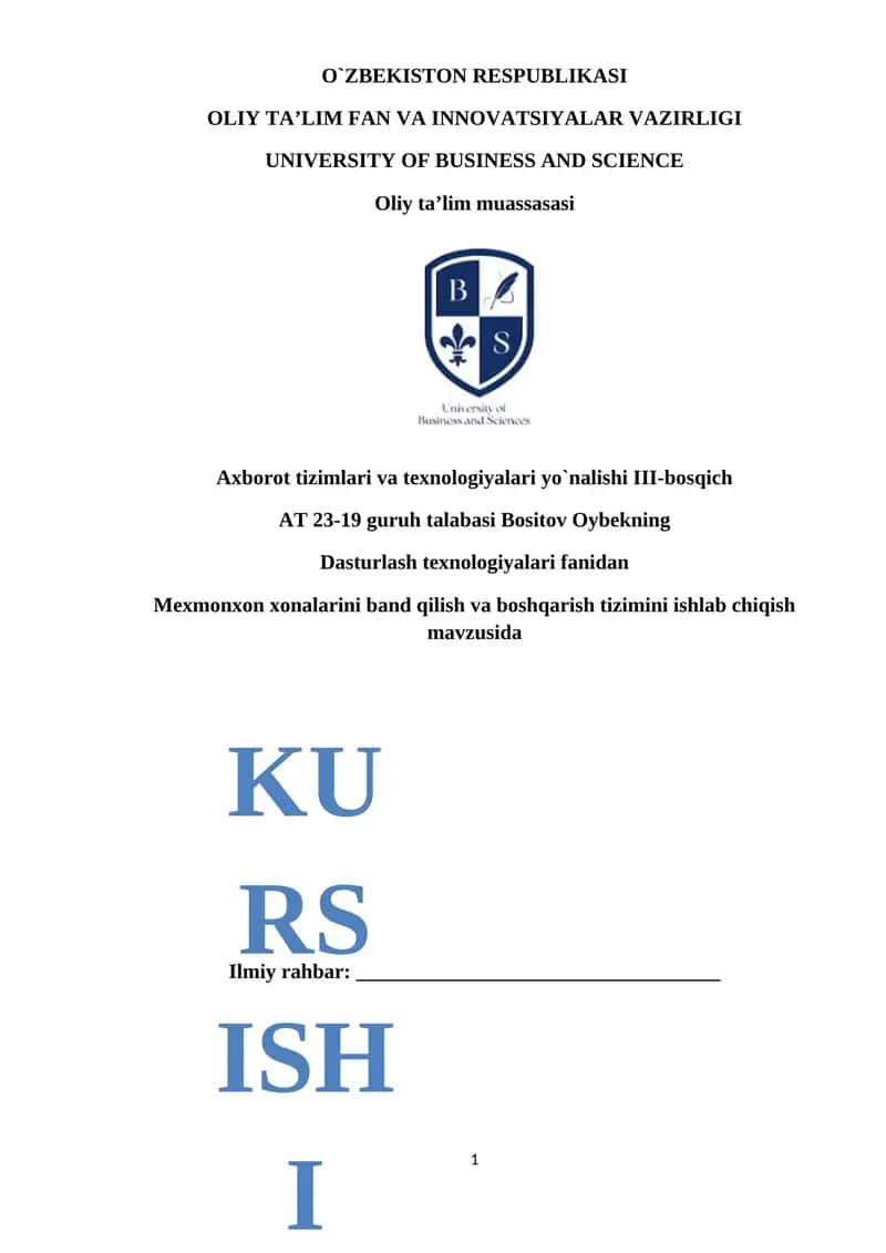Mehmonxona xonalarini band qilish va boshqarish tizimi 1