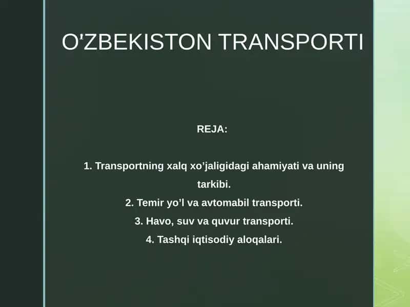 O'ZBEKISTON TRANSPORTI 1