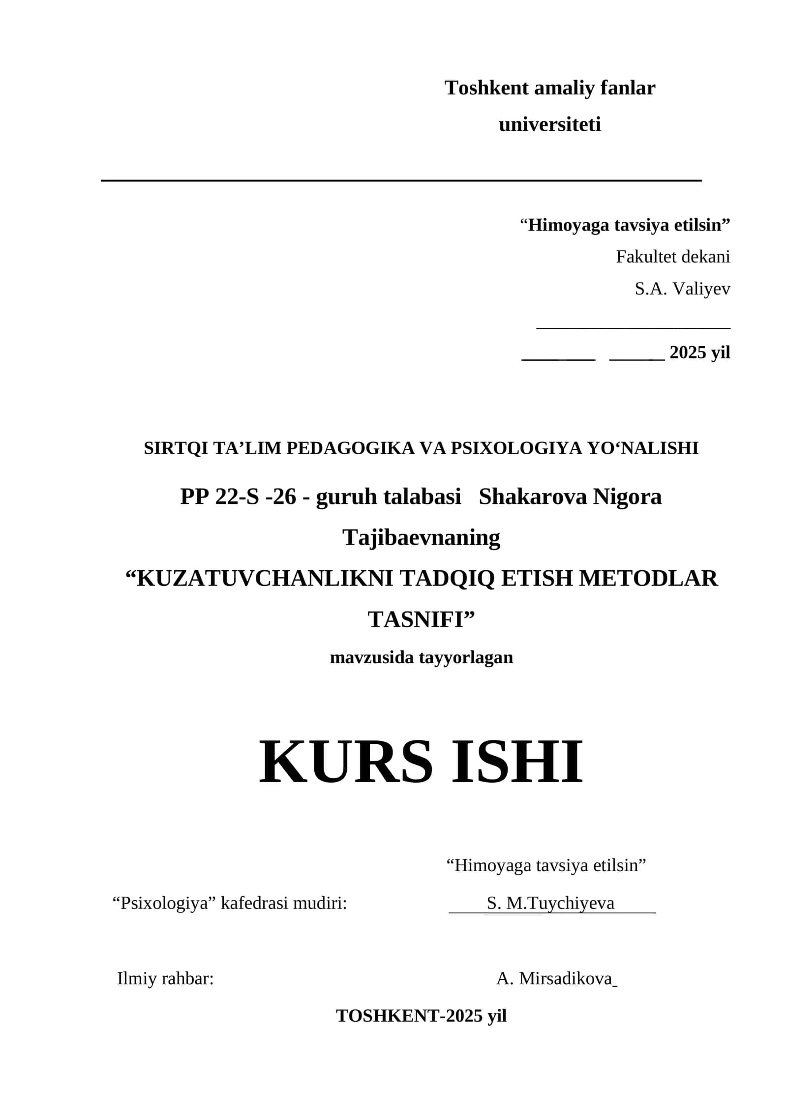 KUZATUVCHANLIKNI TADQIQ ETISH METOD TASNIFI 1
