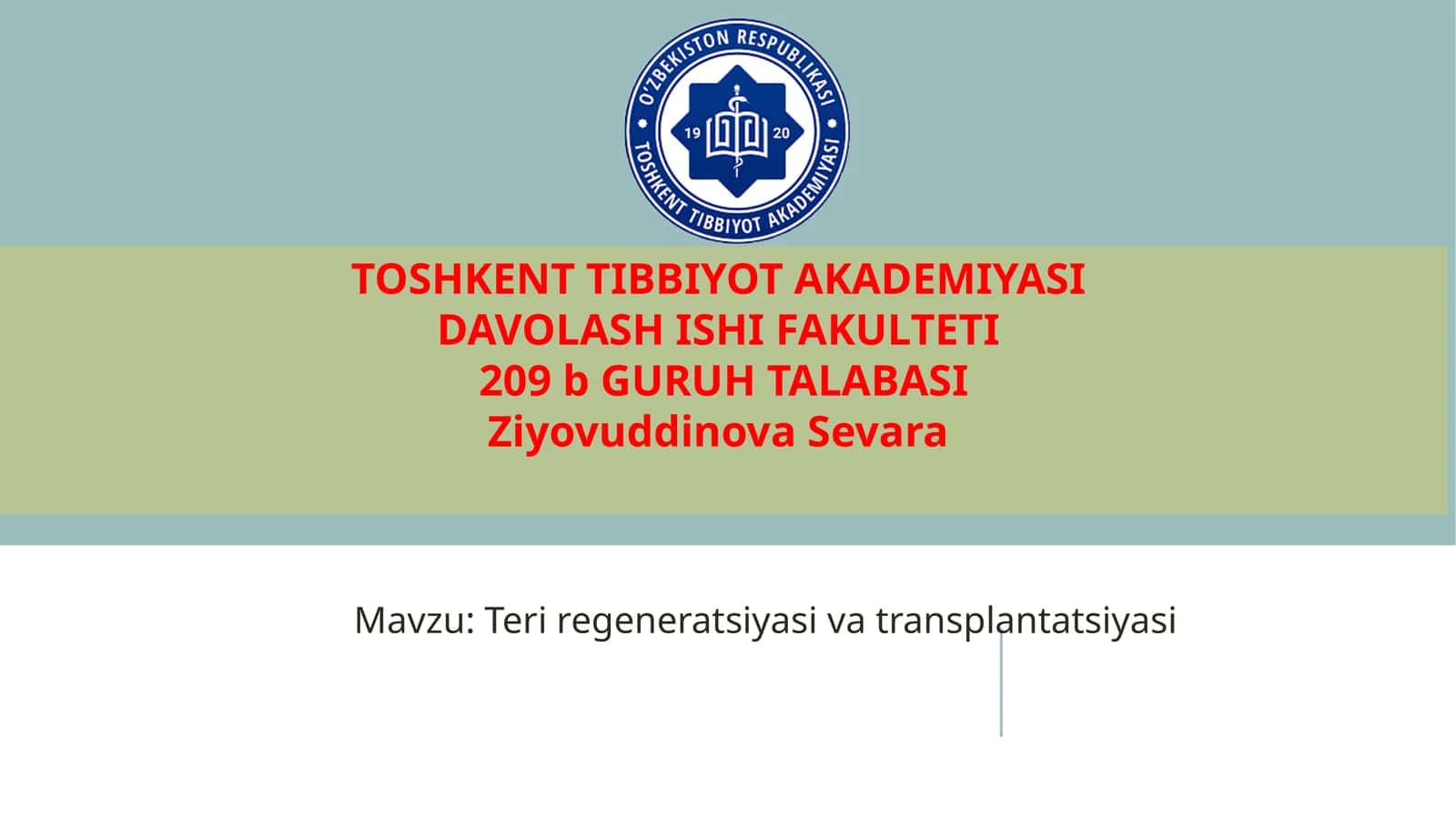 Teri regeneratsiyasi va transplantatsiyasi 1