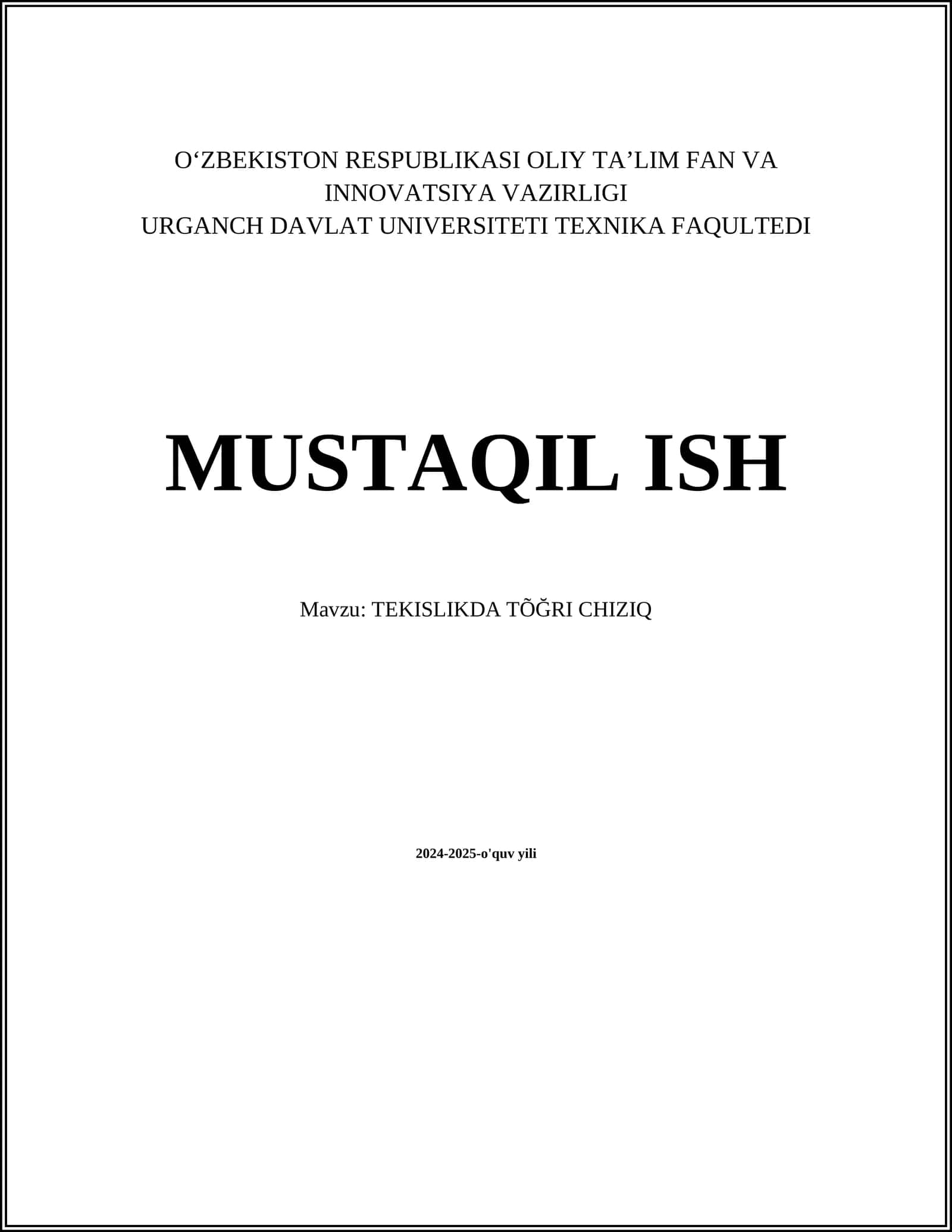 TEKISLIKDA TÕĞRI CHIZIQ 1