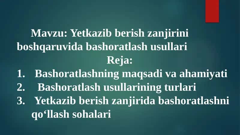 Yetkazib berish zanjirini boshqaruvida bashoratlash usullari 1
