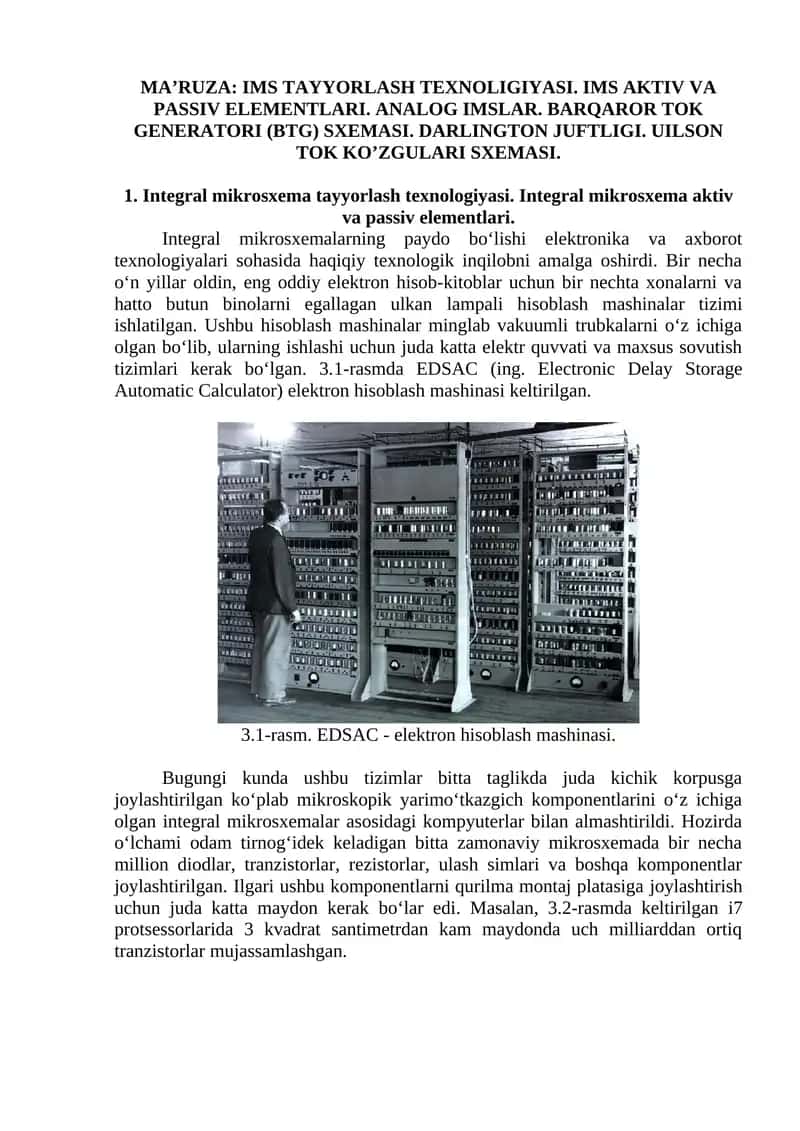 Integral mikrosxema tayyorlash texnologiyasi 1