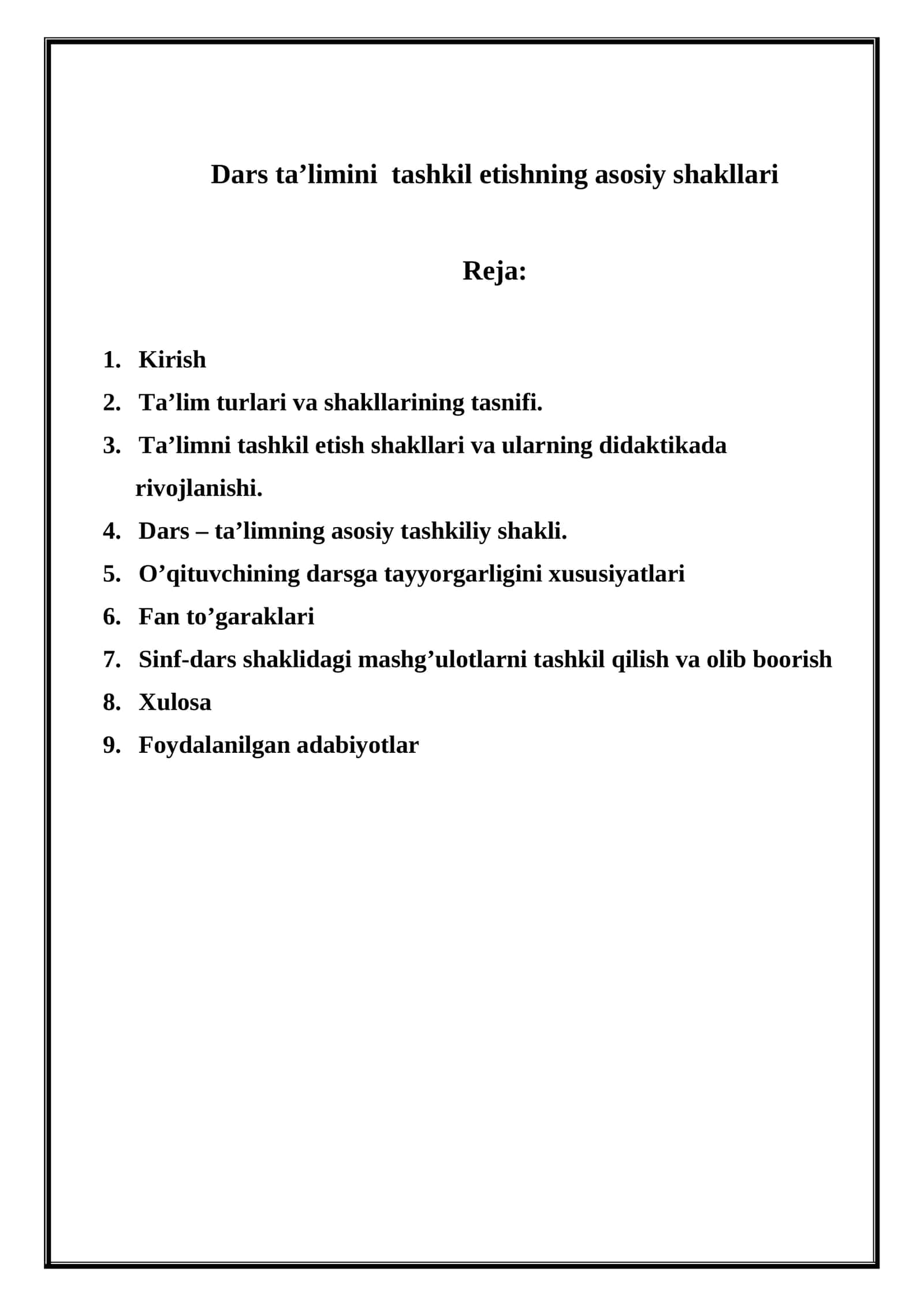Dars ta’limini tashkil etishning asosiy shakllari 1