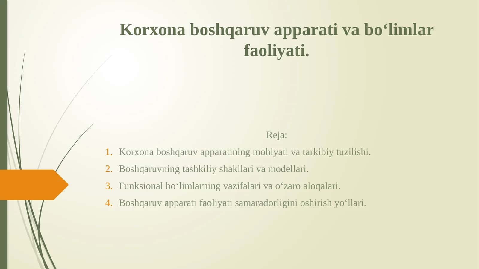 Korxona boshqaruv apparati va boʻlimlar faoliyati 1
