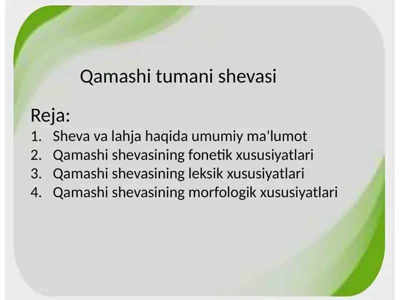 Qamashi tumani shevasi 1