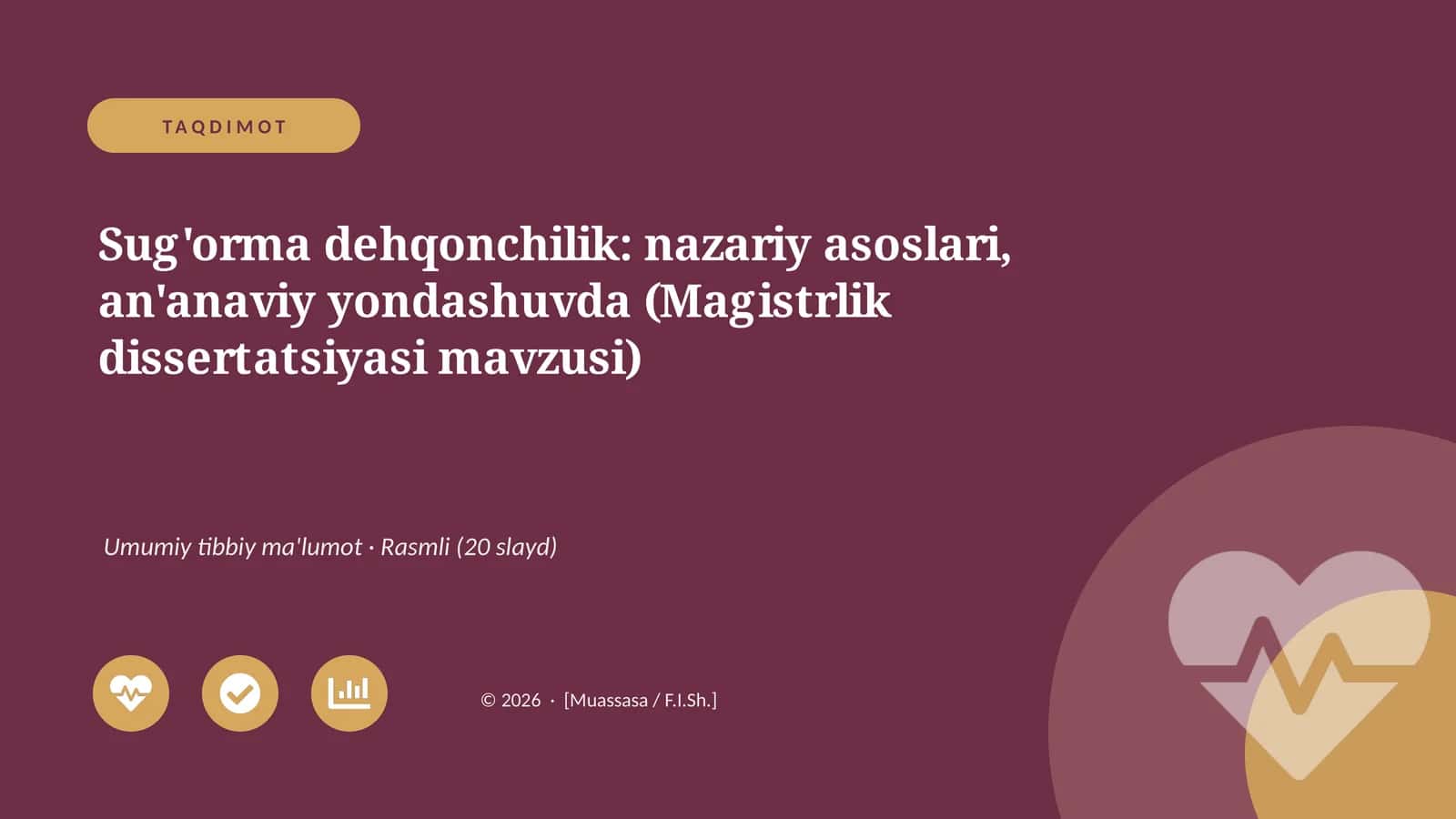 Sug'orma dehqonchilik: nazariy asoslari, an'anaviy yondashuvda (Magistrlik dissertatsiyasi mavzusi) 1