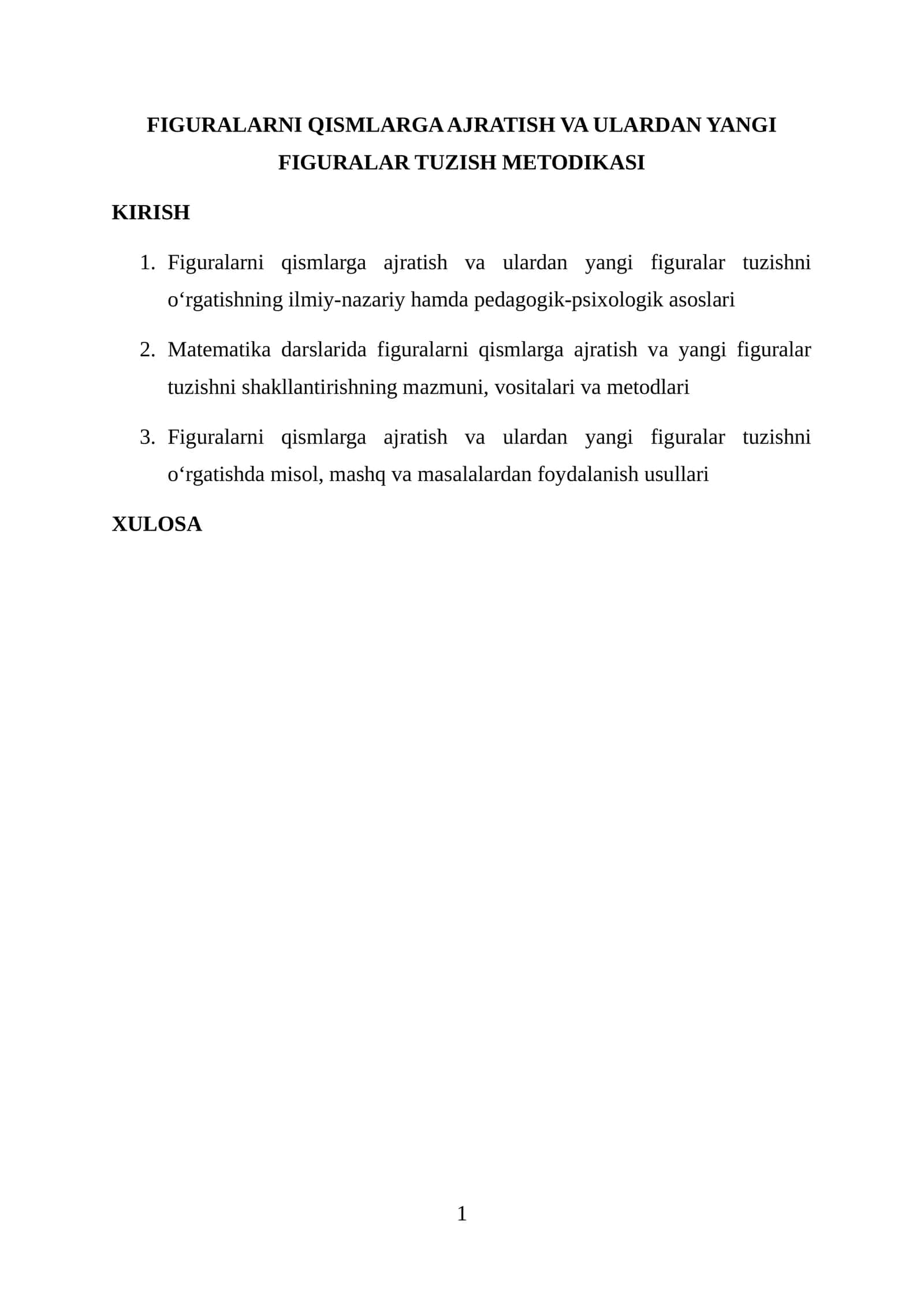 Figuralarni qismlarga ajratish va ulardan yangi figuralar tuzish metodikasi 1