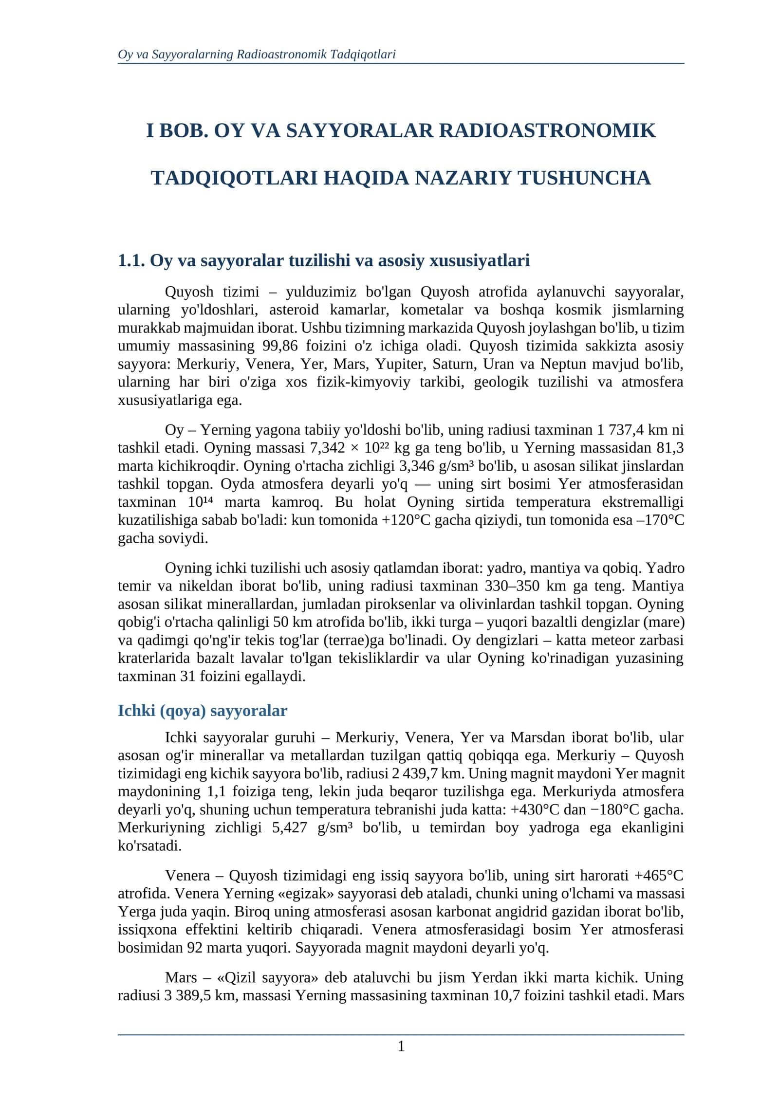 OY VA SAYYORALAR RADIOASTRONOMIK TADQIQOTLARI HAQIDA NAZARIY TUSHUNCHA 1