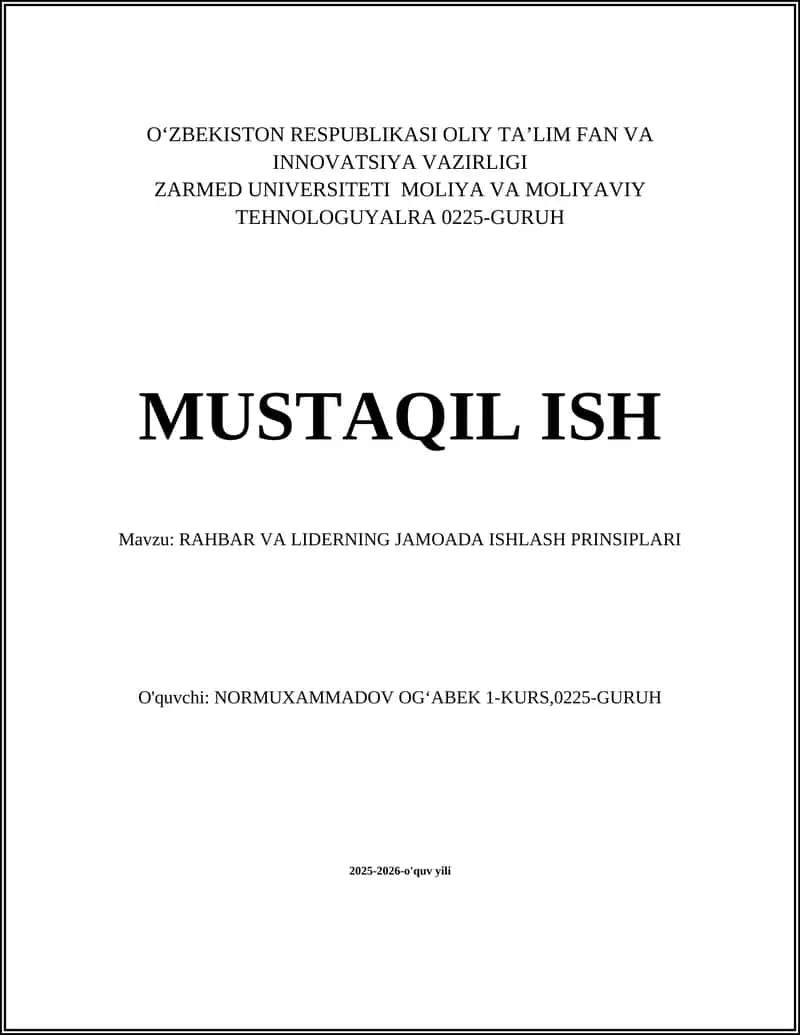 RAHBAR VA LIDERNING JAMOADA ISHLASH PRINSIPLARI 1