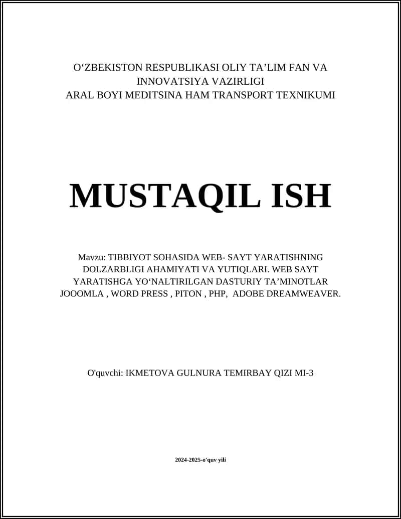 Tibbiyot sohasida web-sayt yaratishning dolzarbligi 1