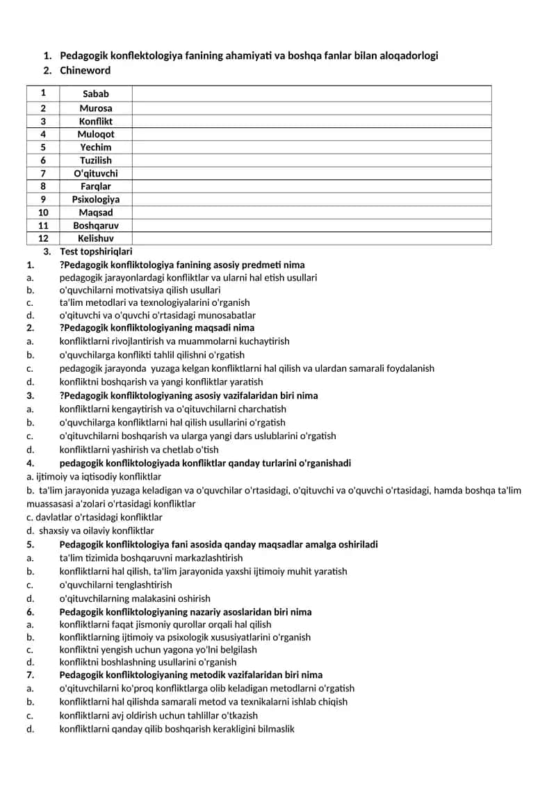 Pedagogik konflektologiya fanining ahamiyati va boshqa fanlar bilan aloqadorlogi 1