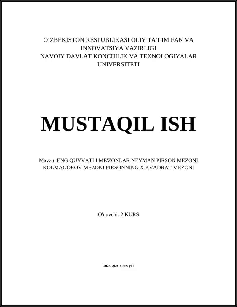 Eng Quvvatli Mezonlar Neyman-Pirson Mezoni 1
