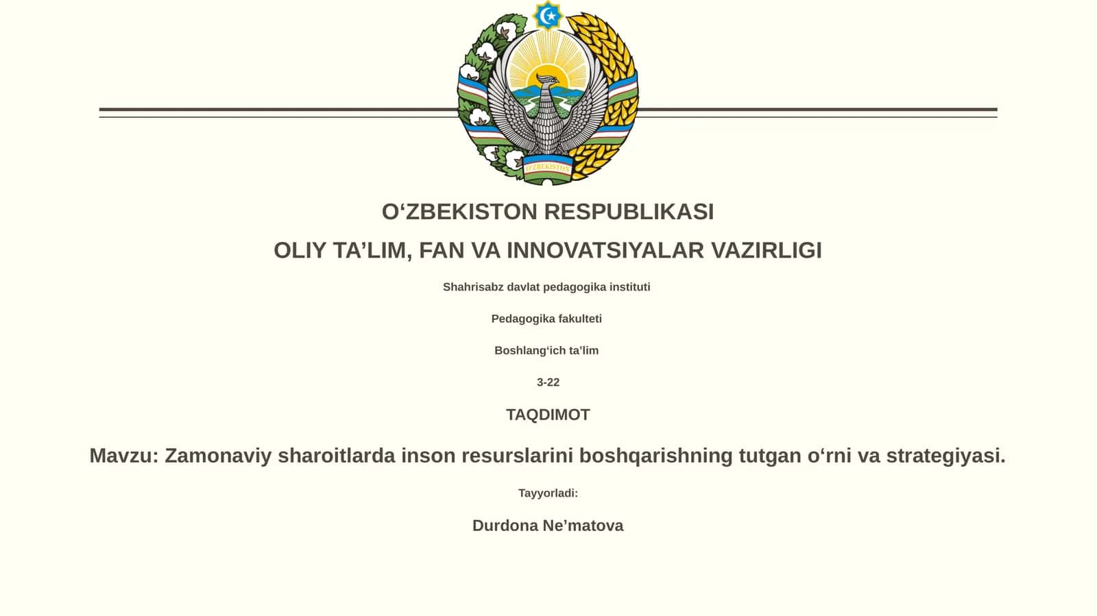 Zamonaviy sharoitlarda inson resurslarini boshqarishning tutgan o‘rni va strategiyasi 1